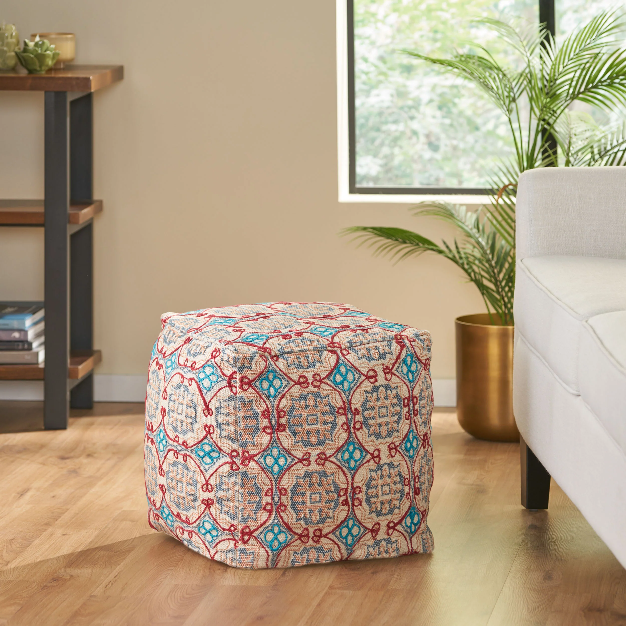 Newalla Handcrafted Boho Fabric Cube Pouf - furnishings