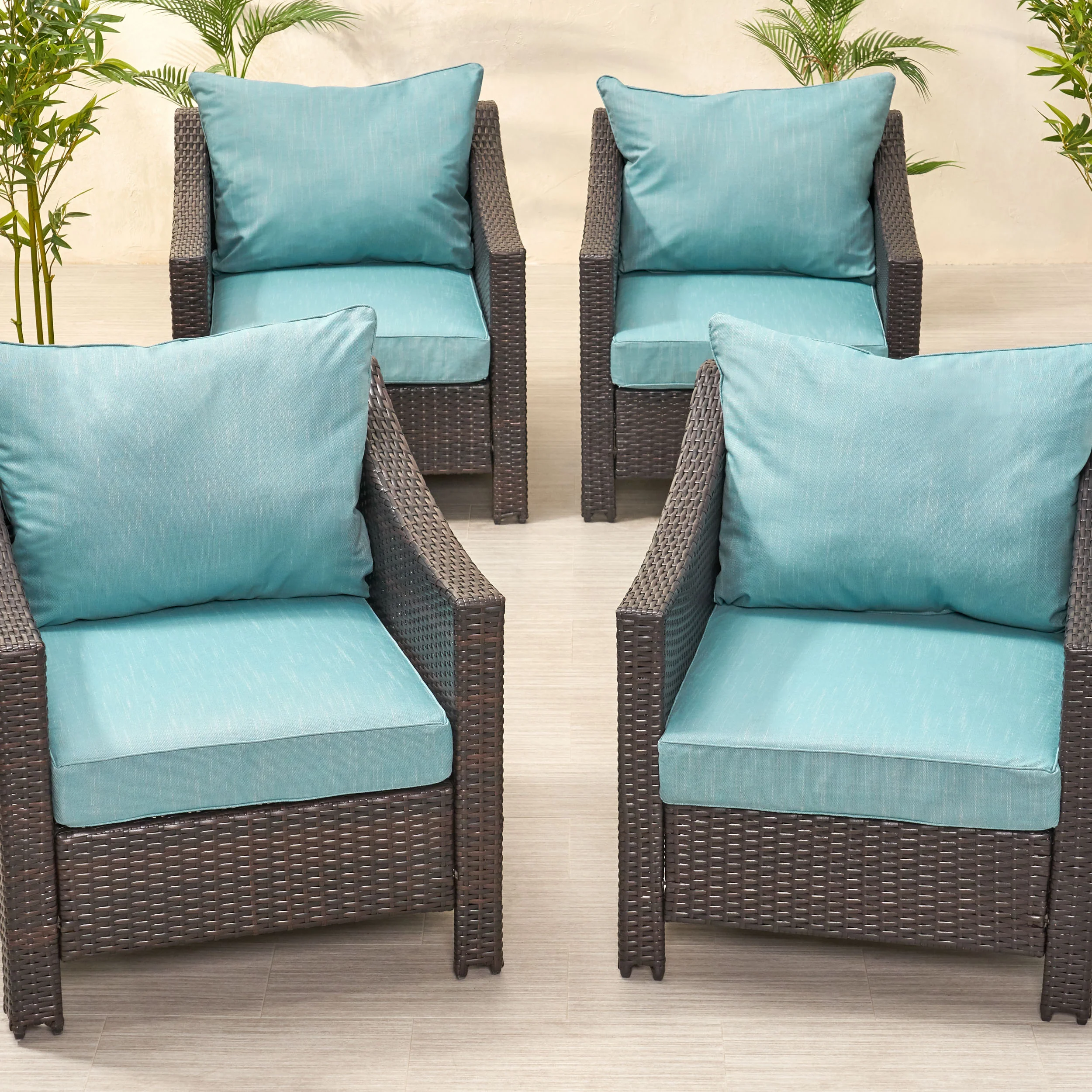 Luciella Outdoor Water Resistant Fabric Club Chair Cushions with Piping (Set of 4) - furnishings