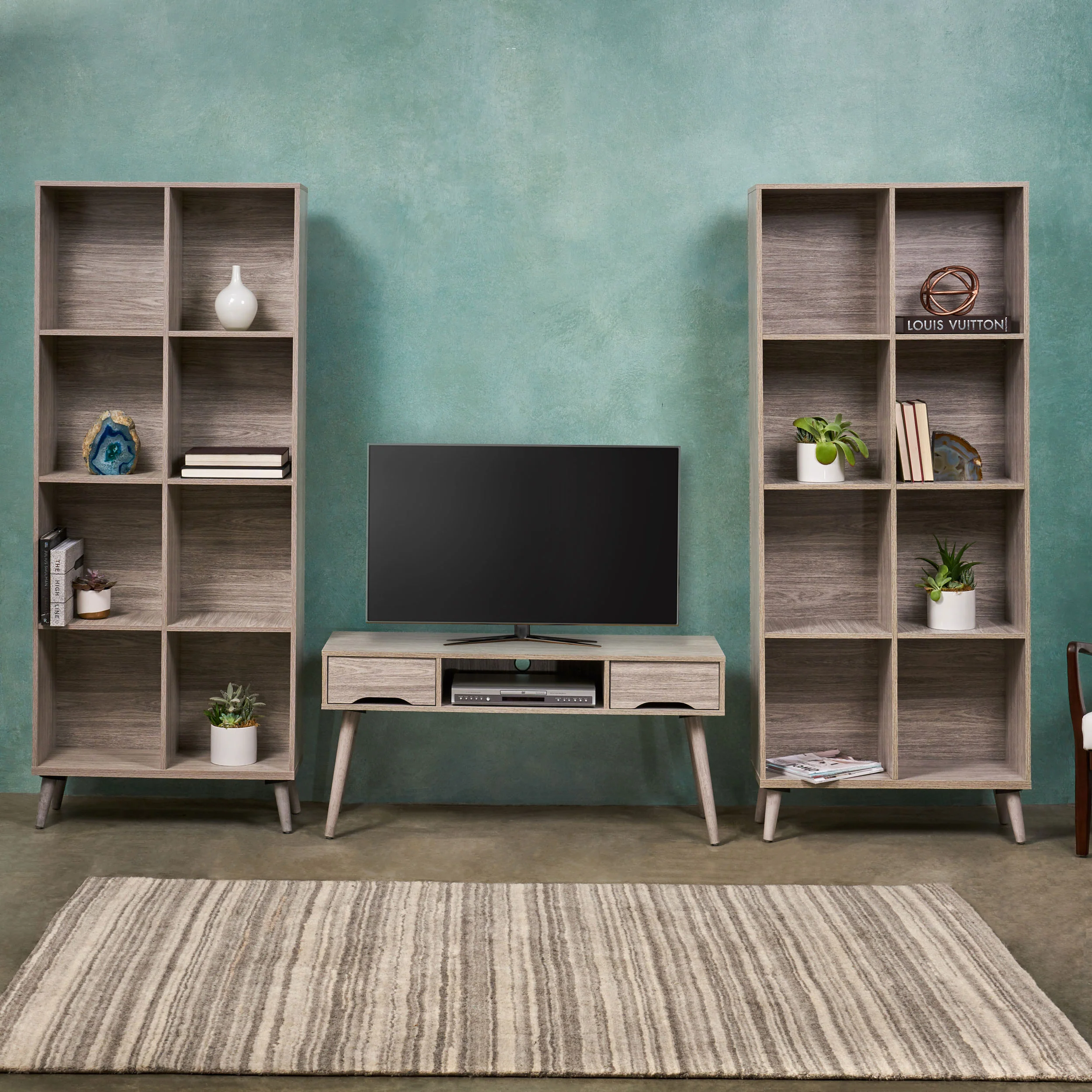 Elsie Mid Century 3 Piece TV Stand & Bookcase Set - furnishings