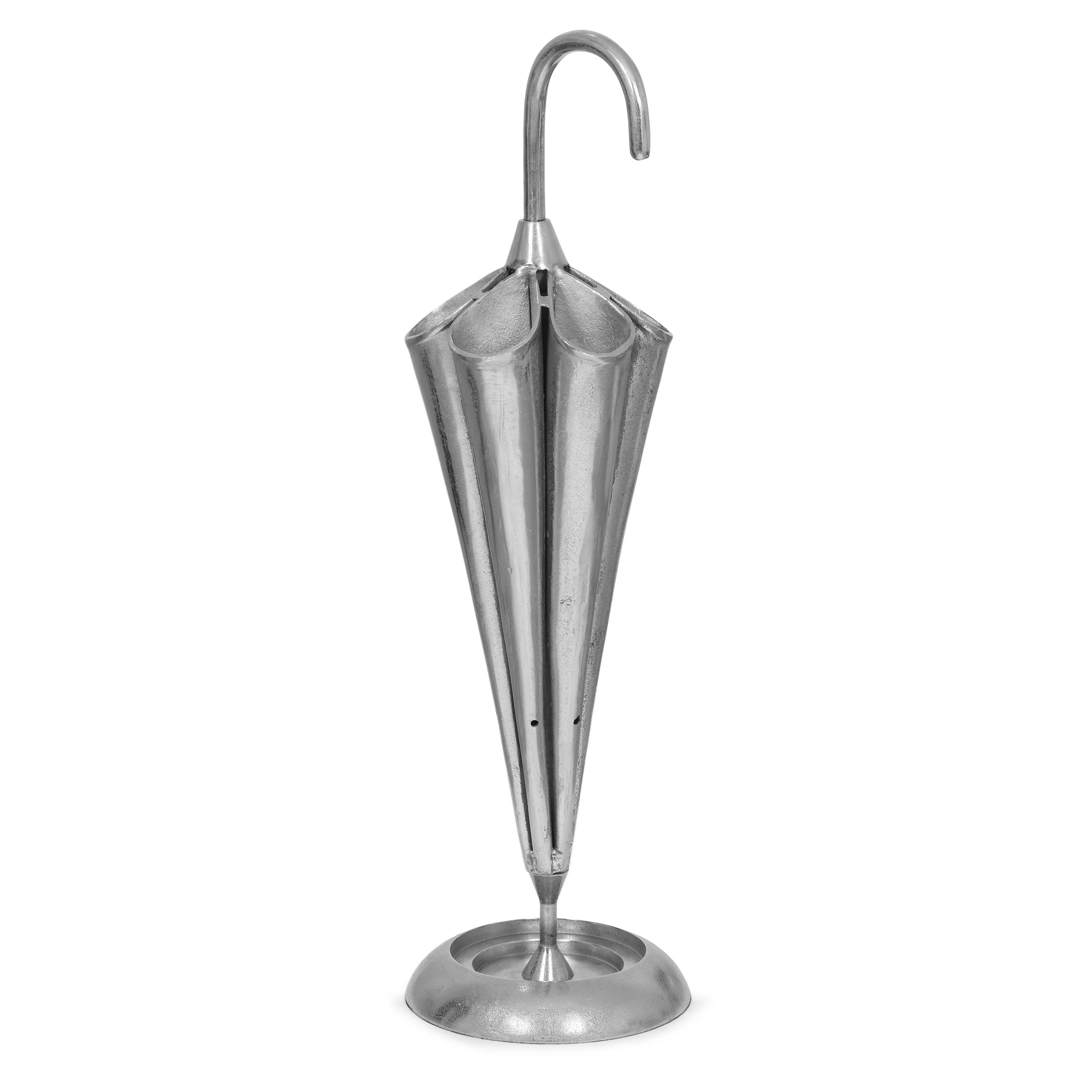 Ridgeway Handcrafted Aluminum Umbrella Stand Sculpture, Raw Nickel - furnishings
