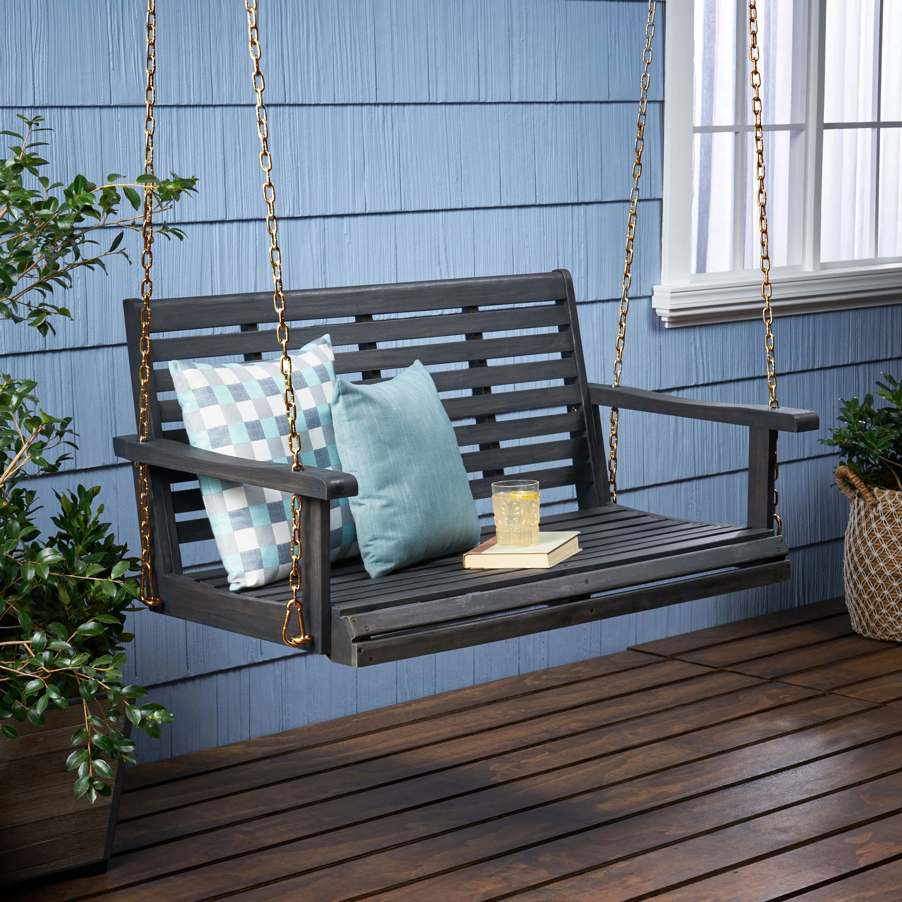 Viola Outdoor Aacia Wood Porch Swing - furnishings