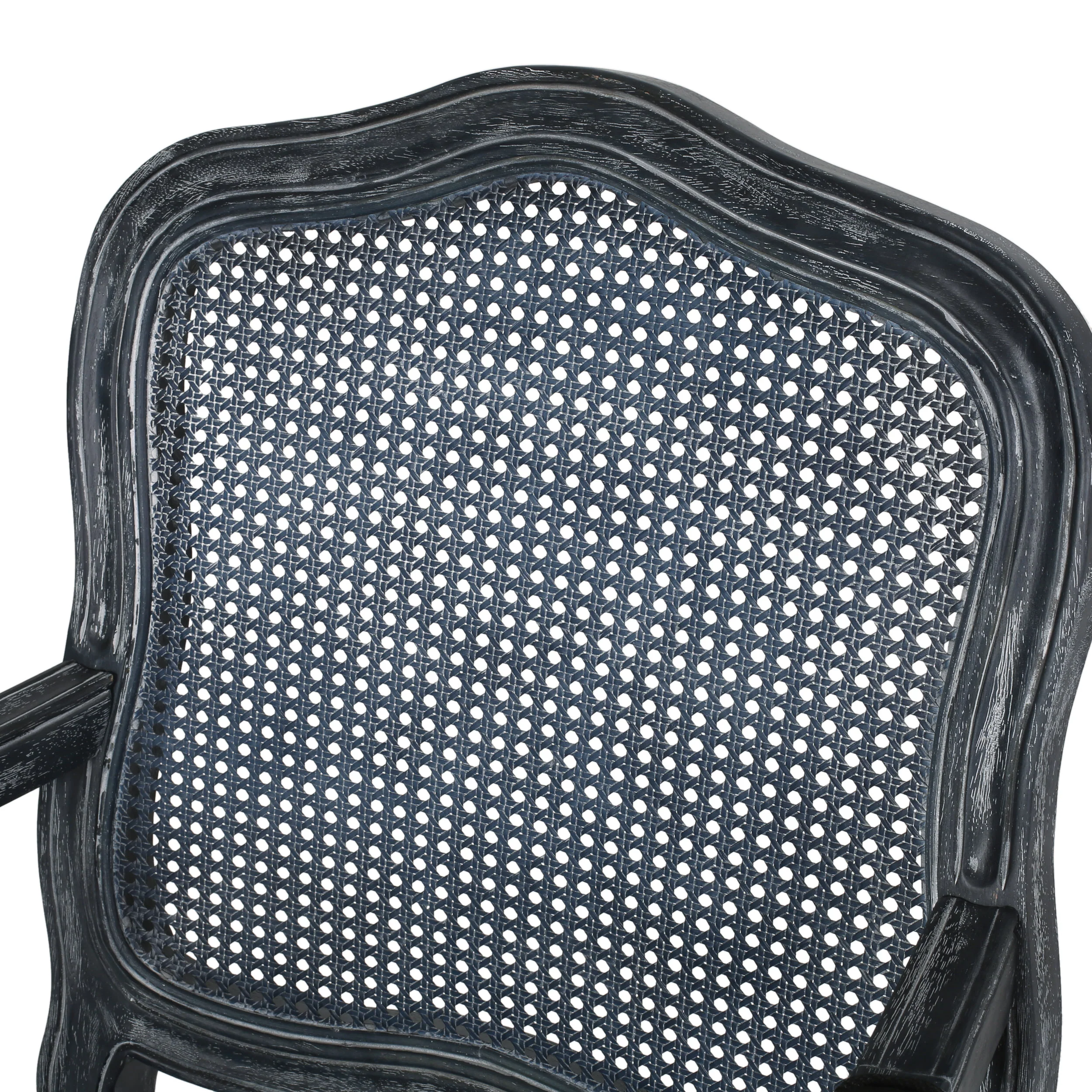 Biorn French Country Wood and Cane Upholstered Dining Armchair - furnishings