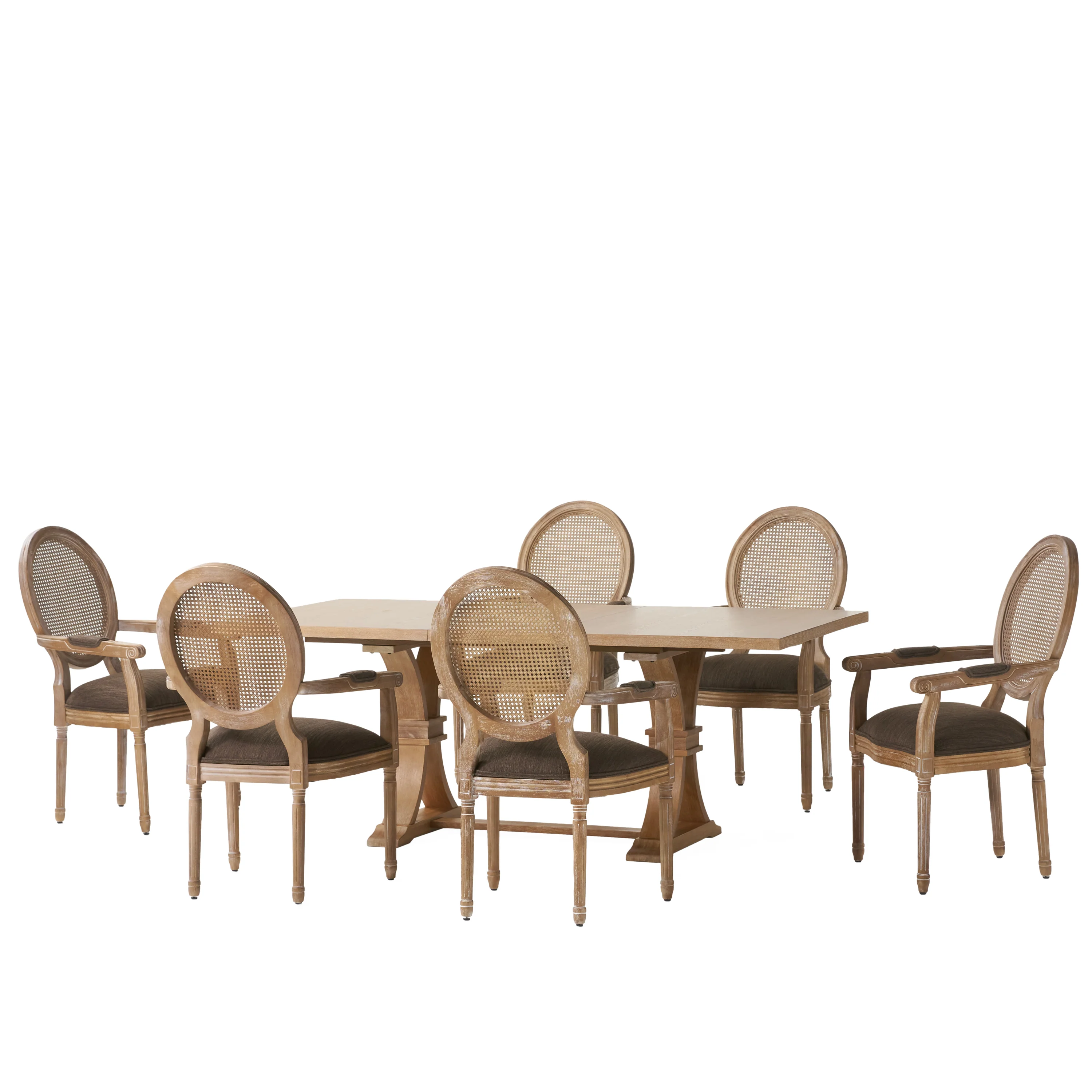Ismay French Country Wood and Cane 7-Piece Expandable Dining Set - furnishings