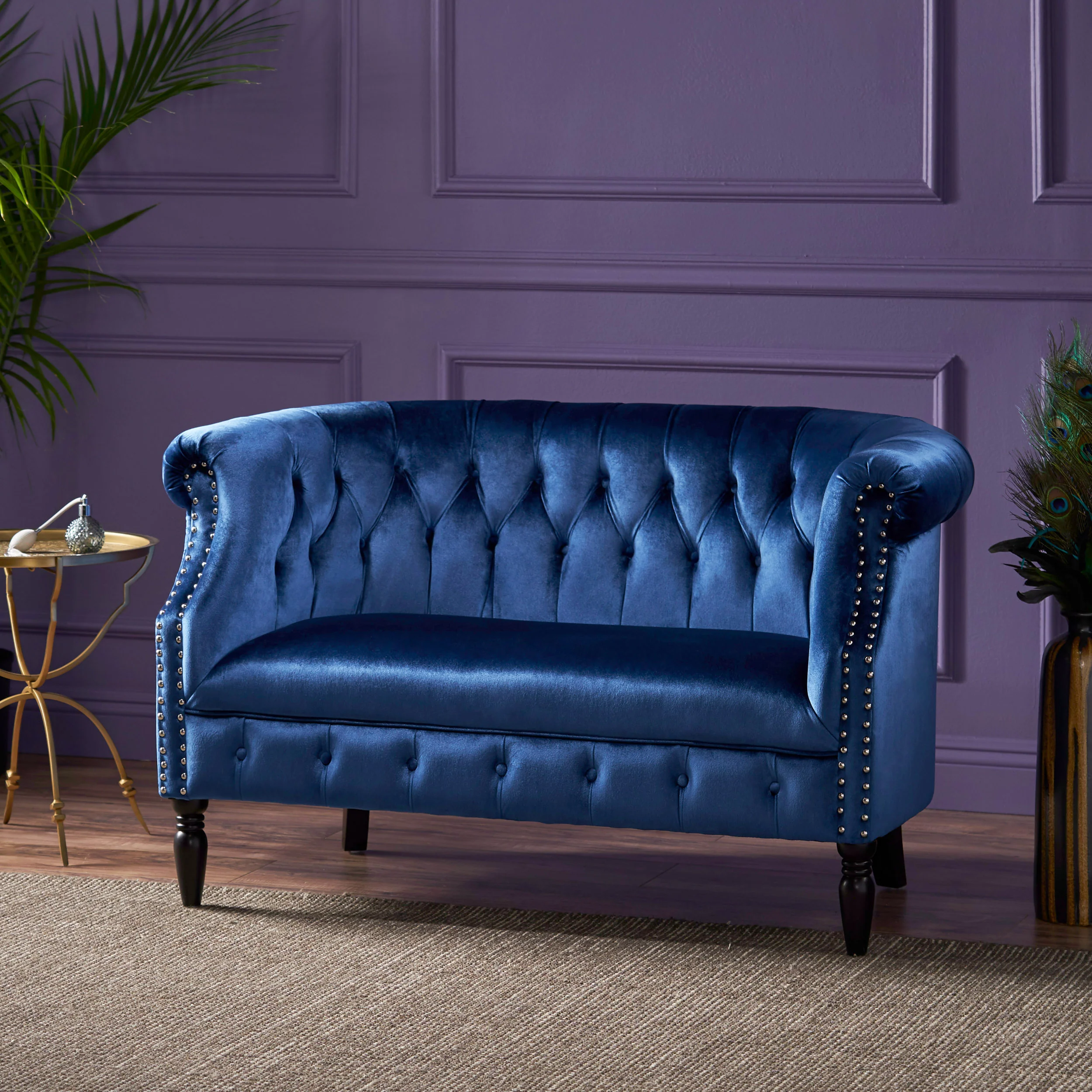 Melaina Tufted Scroll Arm New Velvet Loveseat - furnishings