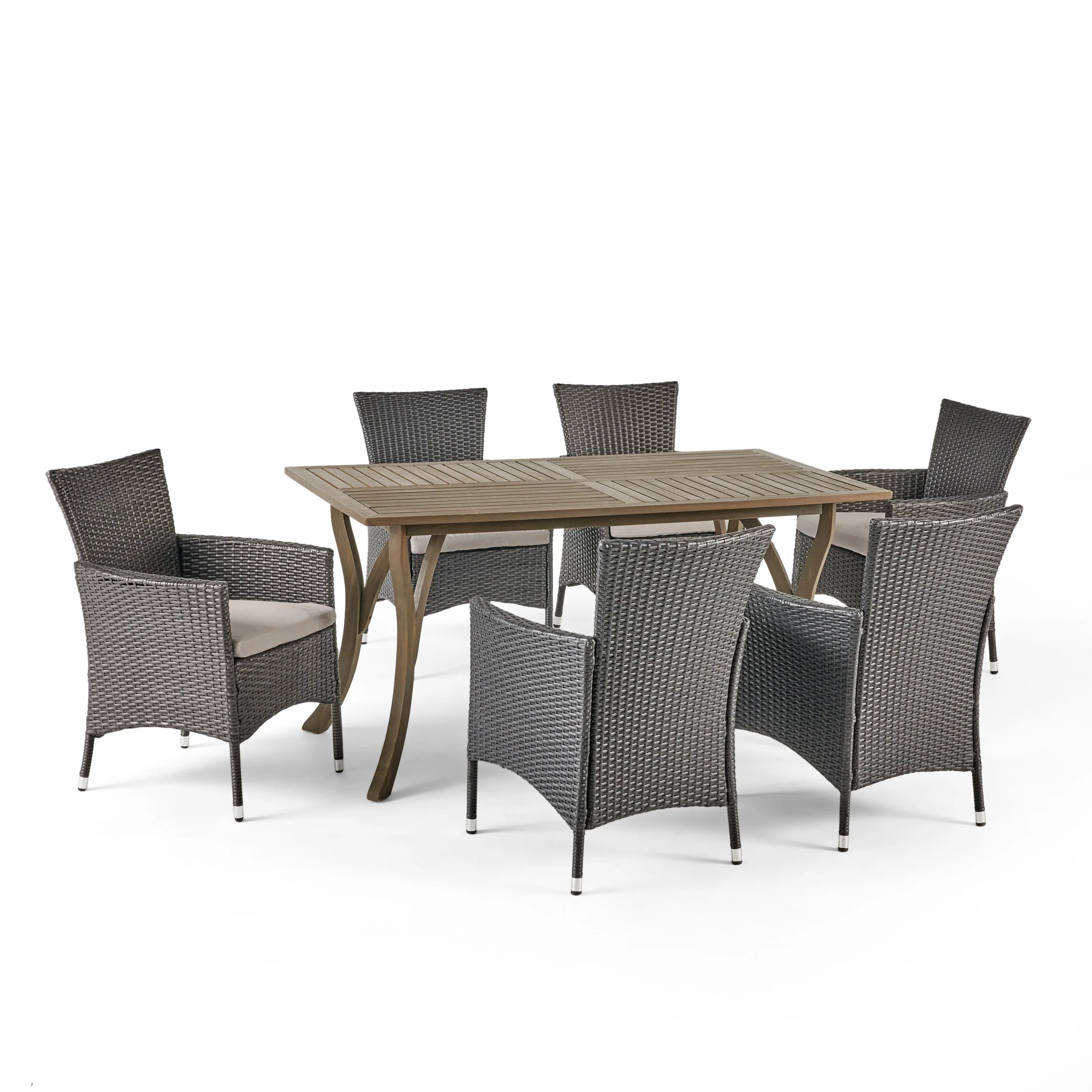 Karly Outdoor 7 Piece Wood and Wicker Dining Set - furnishings