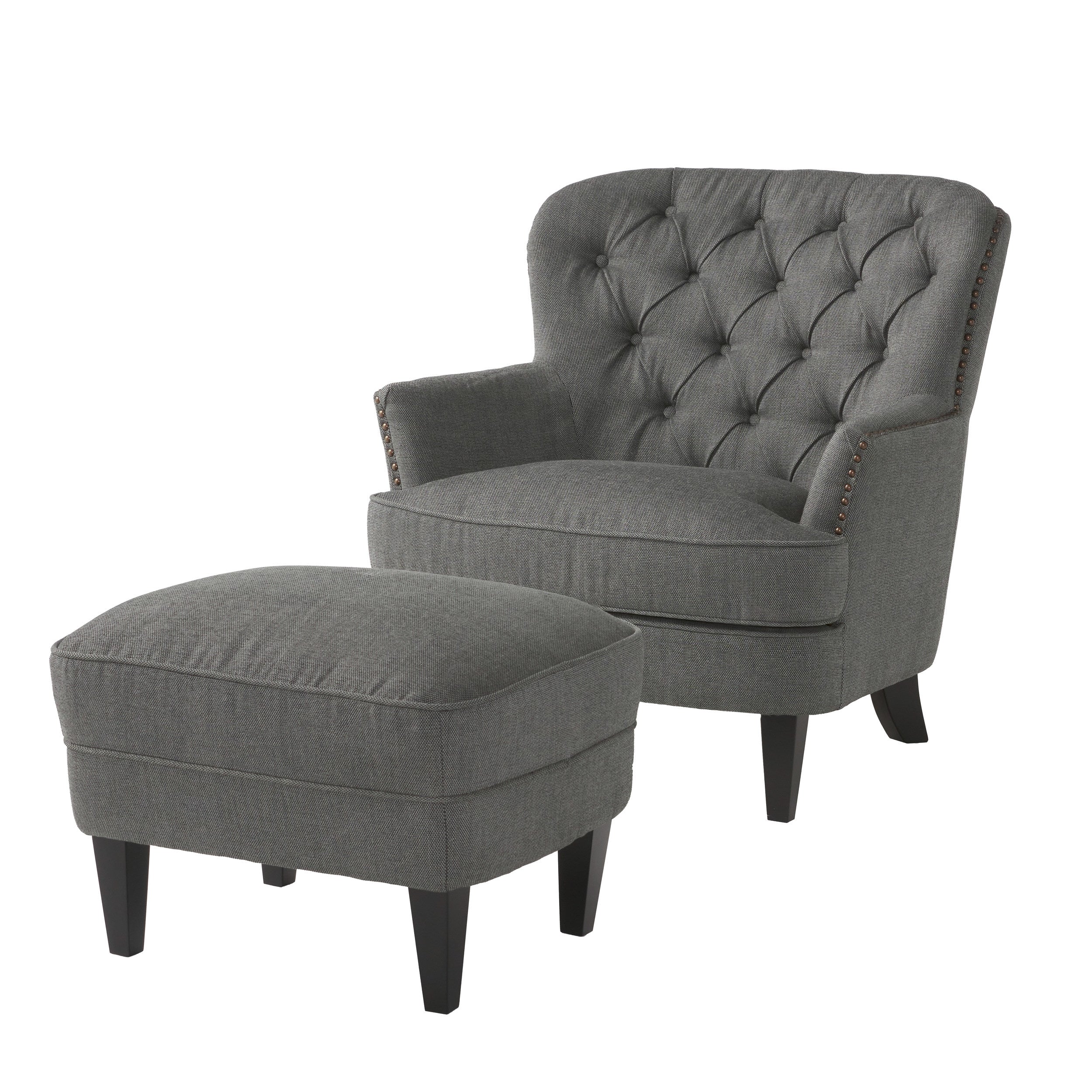 Teton Button Tufted Upholstered Club Chair With Footstool - furnishings