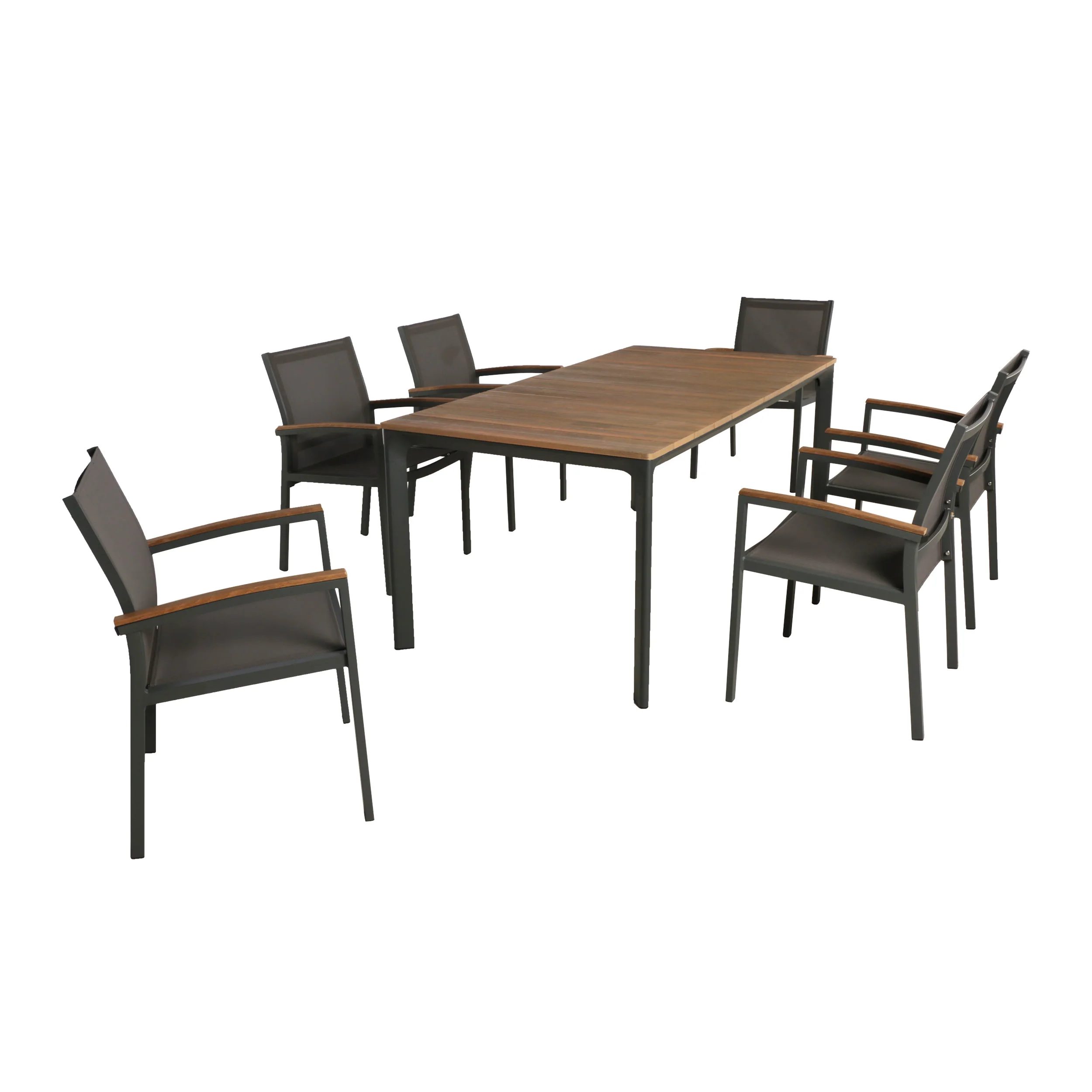 Huxley Outdoor Aluminum 7 Piece Dining Set with Wood Tabletop - furnishings