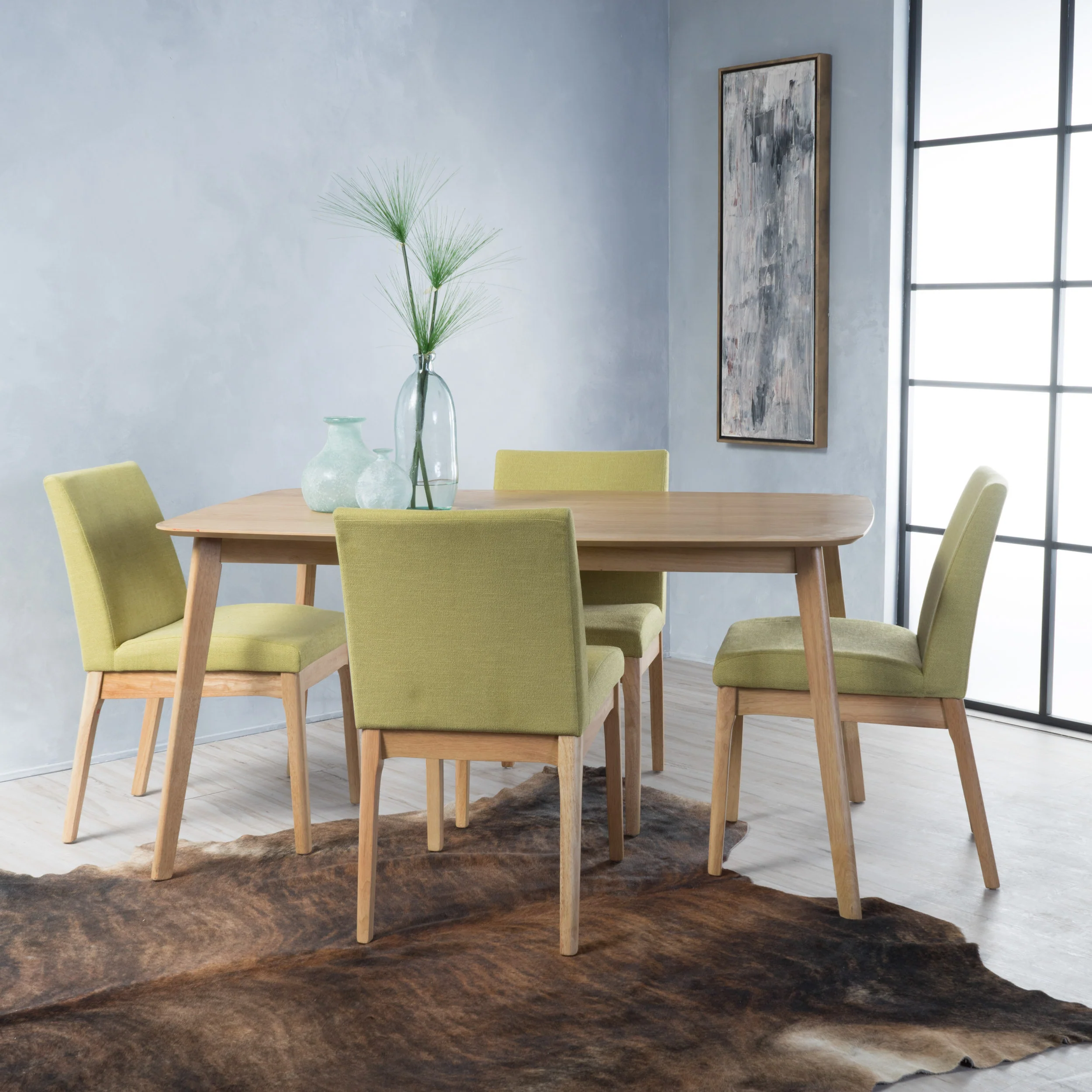 Katherine Mid Century Fabric & Wood Finish 5 Piece Dining Set - furnishings