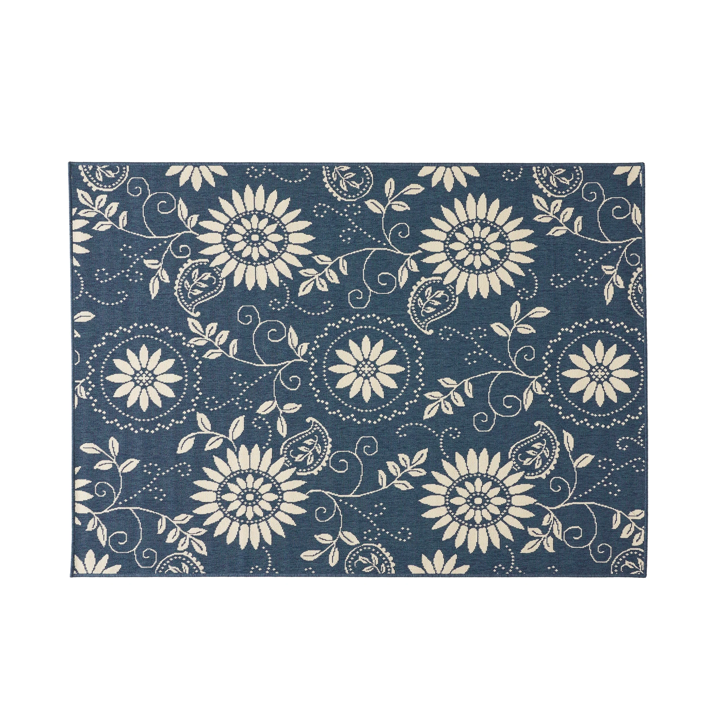 Bubles Outdoor Botanical Area Rug, Blue and Ivory - furnishings