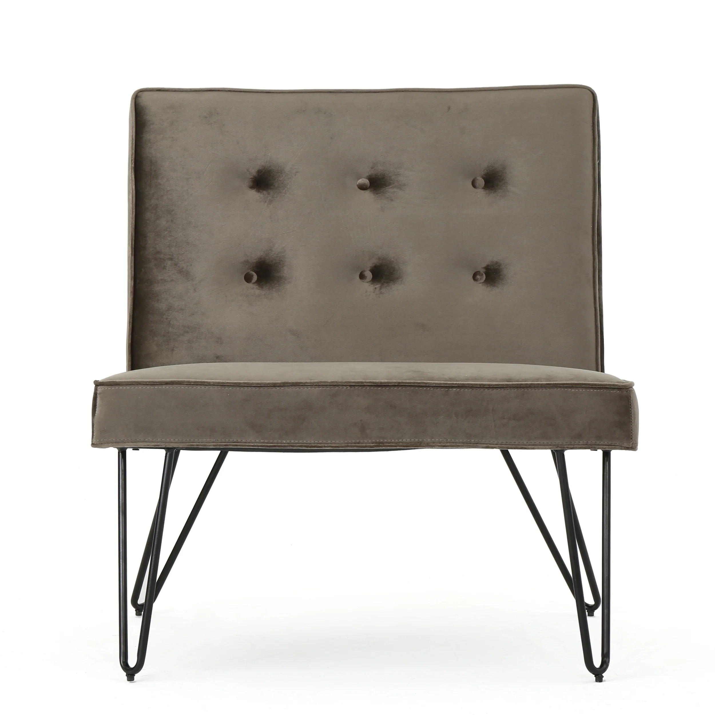 DuSoleil Modern Button Tufted Armless Velvet Accent Chair with Hairpin Legs - furnishings