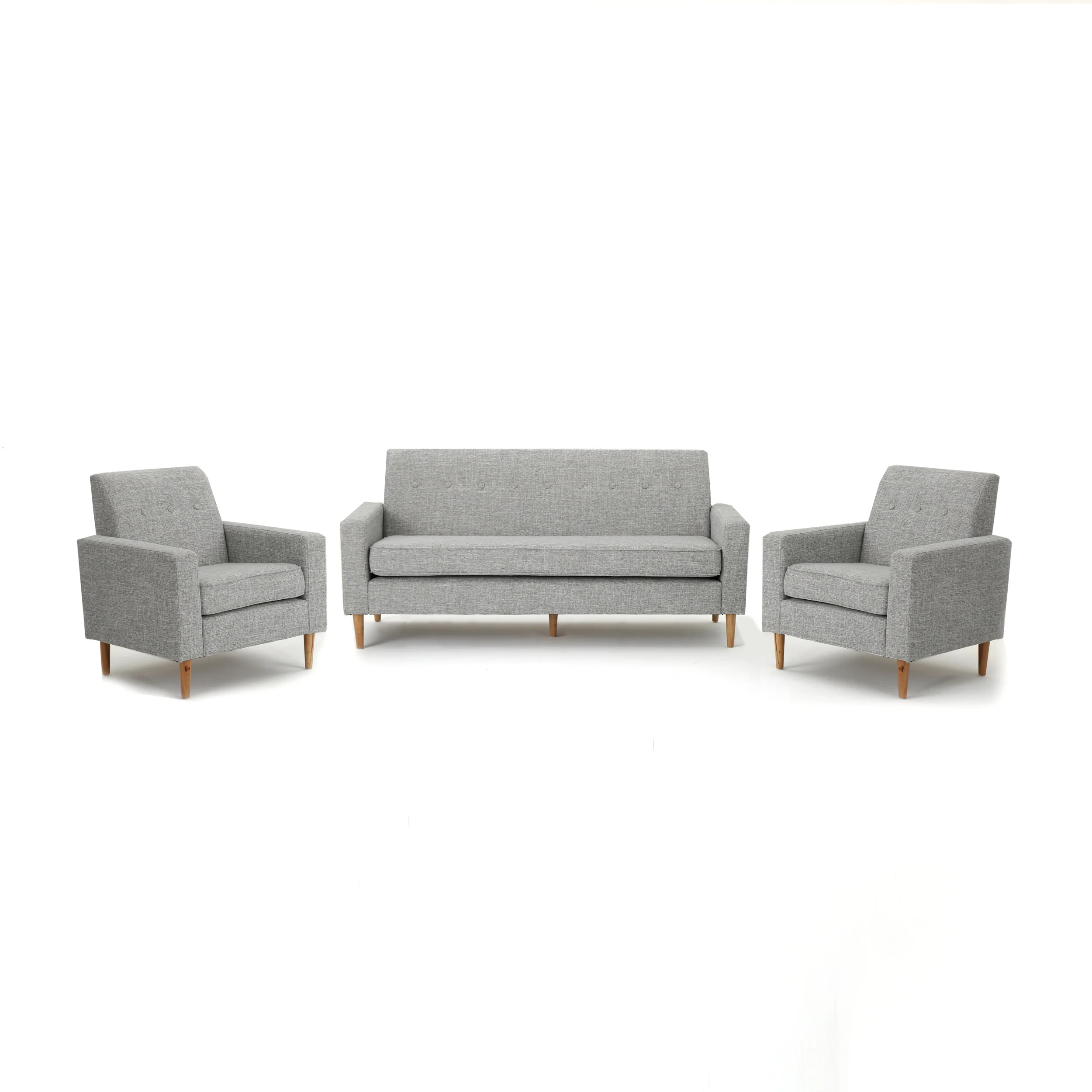 Stratford Mid-Century Modern 3-Piece Fabric Chairs & Sofa Living Room Set - furnishings