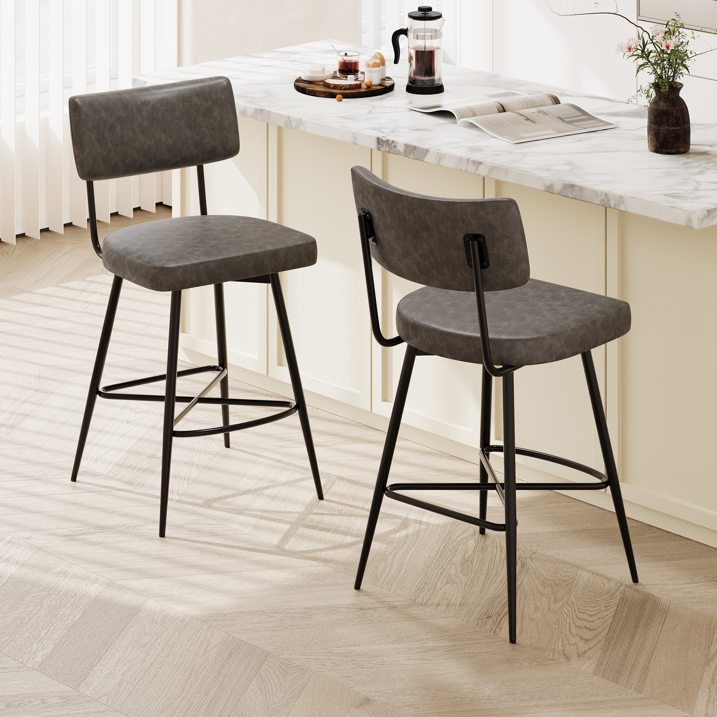 Junipera 360 Degree Swivel Counter Stools Upholstered PU Leather Bar Stools - furnishings
