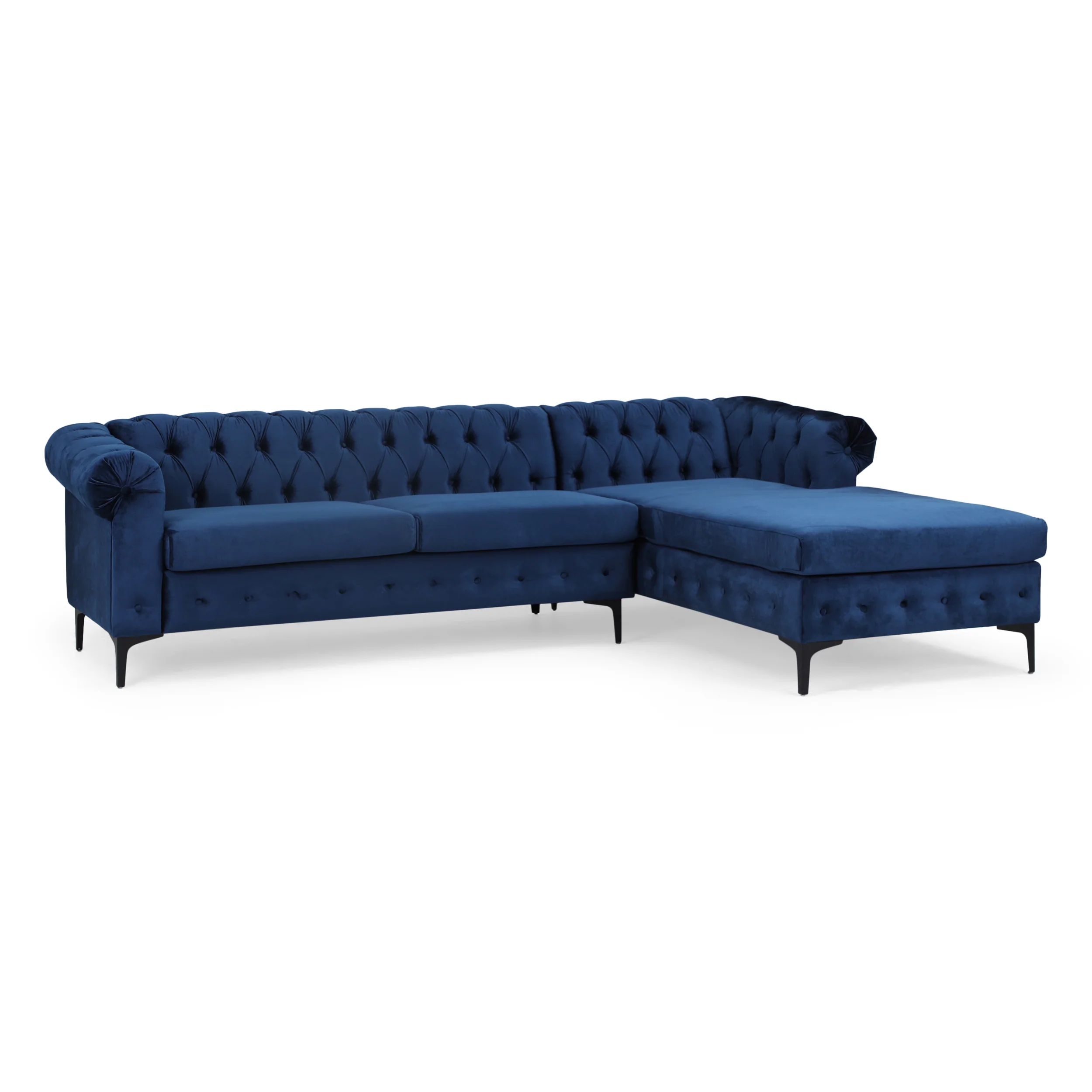 Juelz Contemporary Velvet 3 Seater Sectional Sofa with Chaise Lounge - furnishings