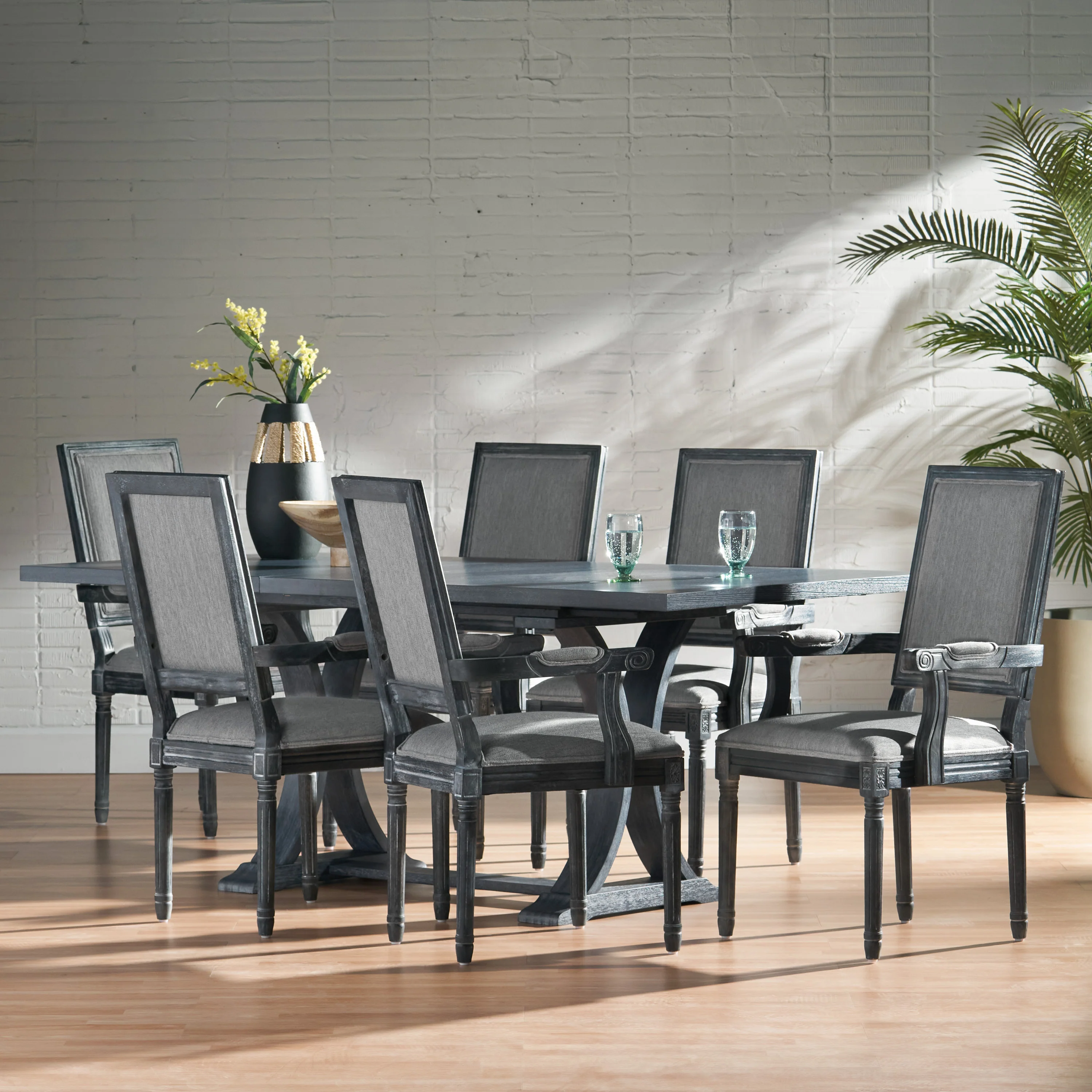 Ashlyn French Country Wood 7-Piece Expandable Dining Set - furnishings