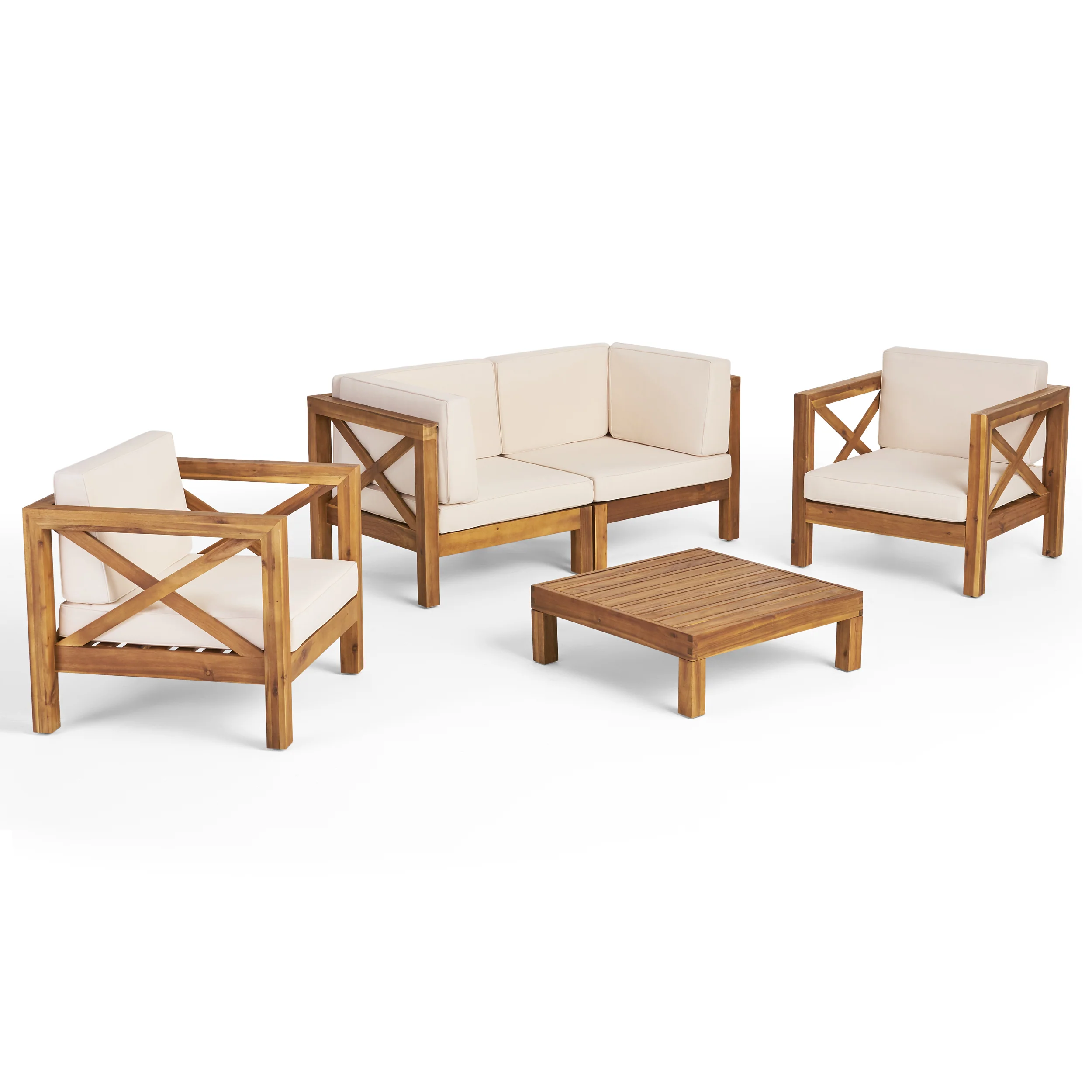 Morgan Outdoor 4 Seater Acacia Wood Loveseat Chat Set - furnishings