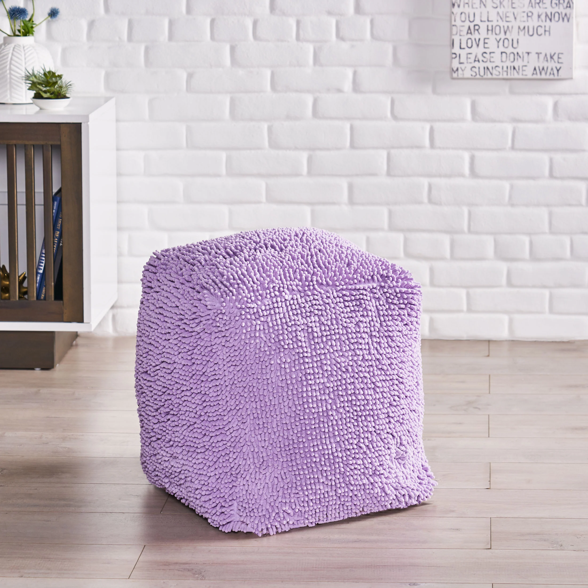 Moloney Modern Microfiber Chenille Square Pouf - furnishings