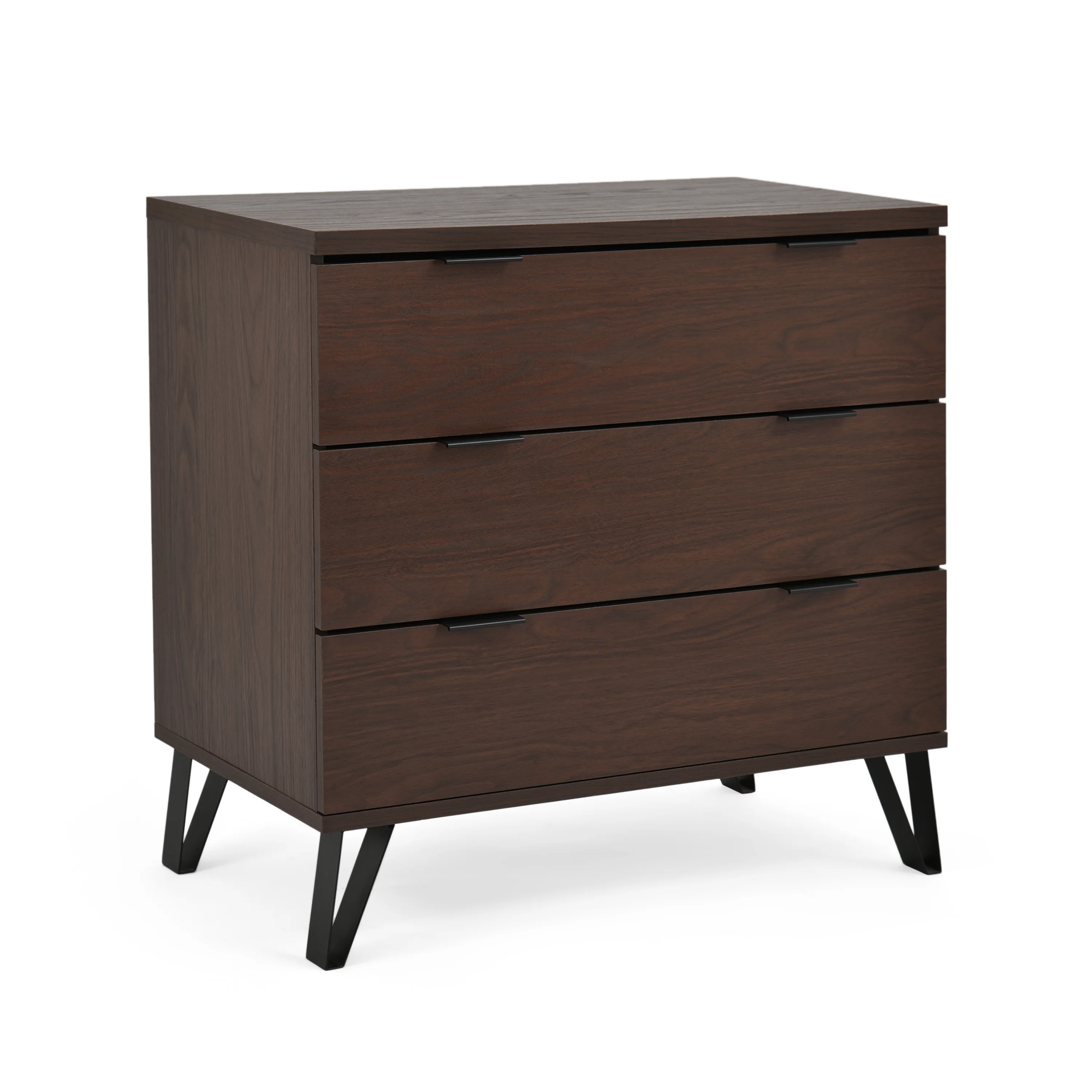 Demijen Modern Industrial 3 Drawer Wide Dresser, Walnut and Matte Black - furnishings