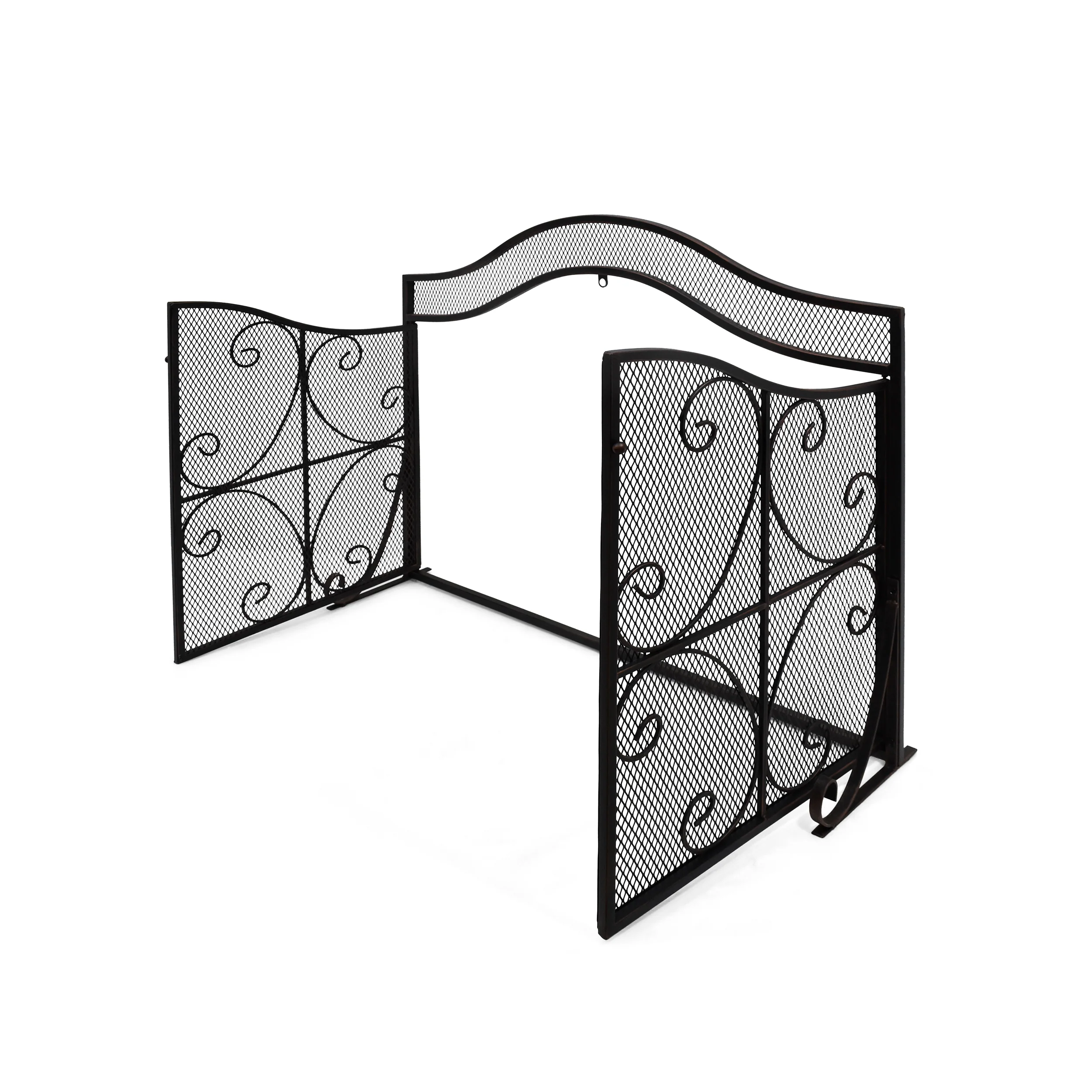Gary Modern Three Panel Iron Firescreen with Door - furnishings