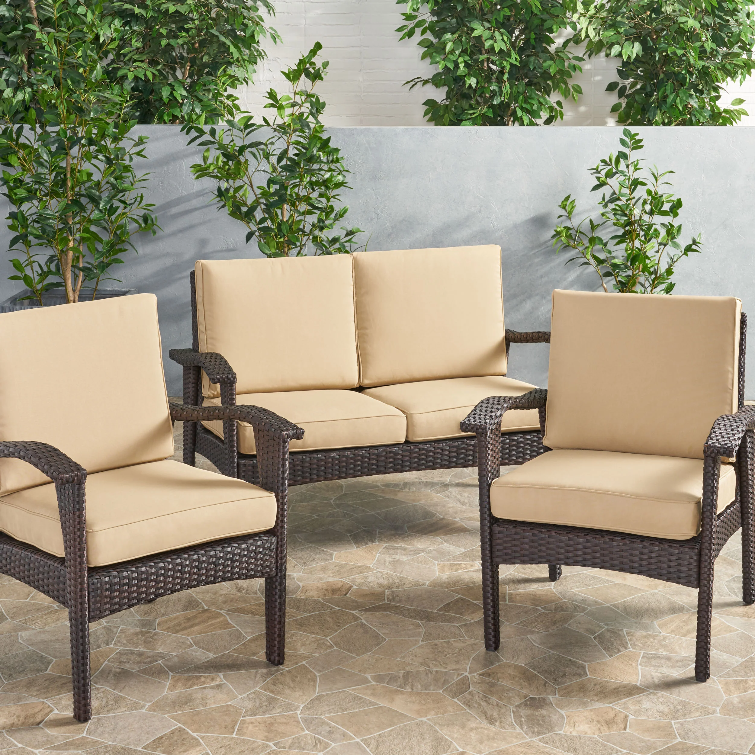 Atiyah Outdoor Water Resistant Fabric Loveseat and Club Chair Cushions - furnishings
