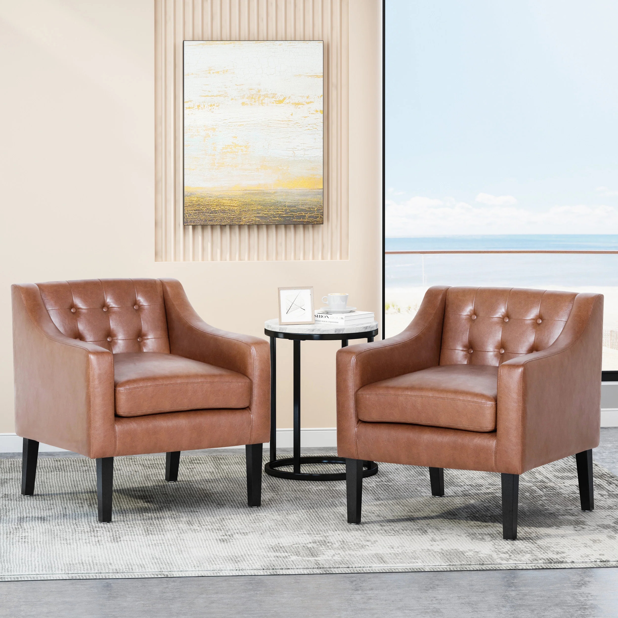 Aragon Contemporary Faux Leather Tufted Accent Chairs, Set of 2 - furnishings