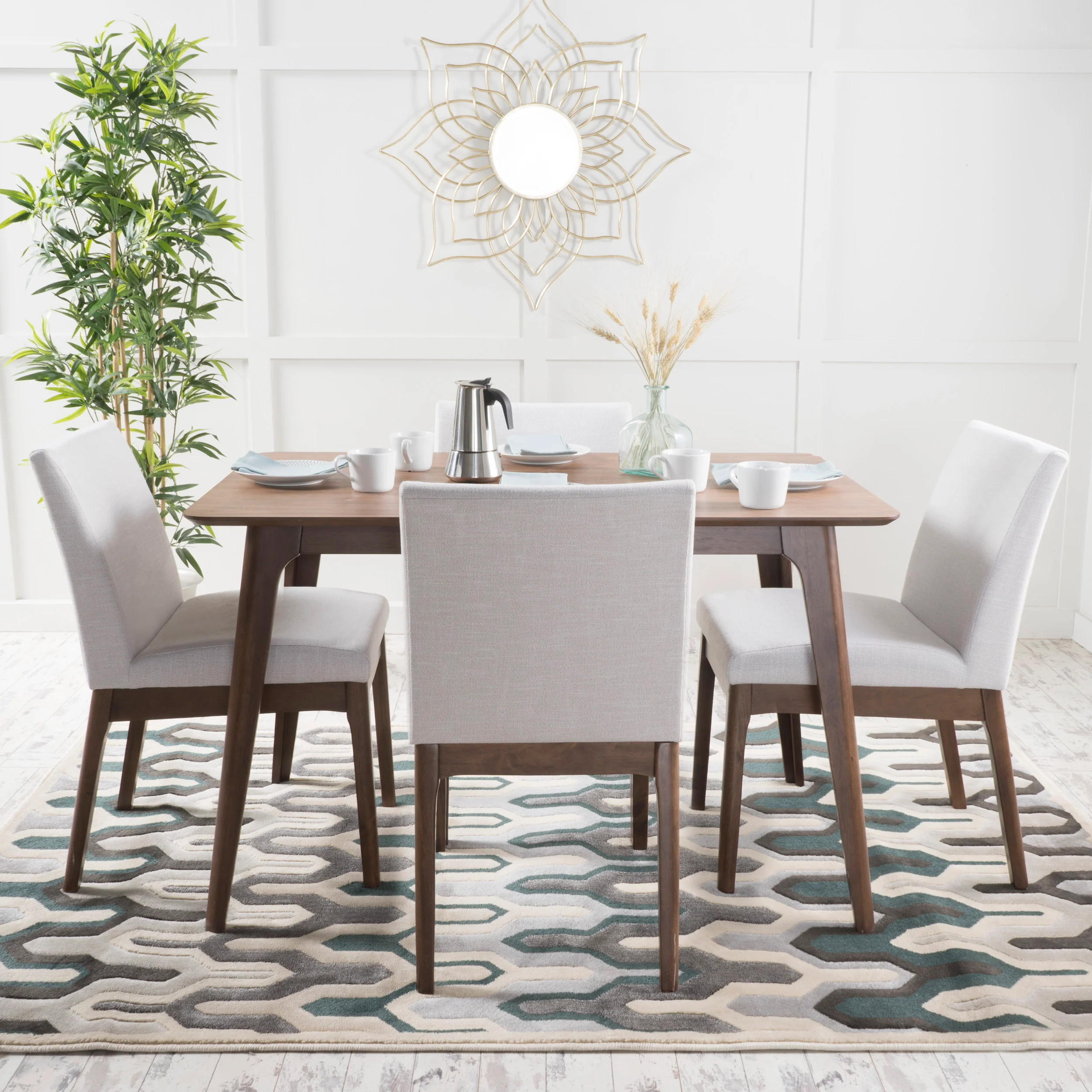Kwame Natural Walnut Finish 50-inch Rectangular 5 Piece Dining Set - furnishings