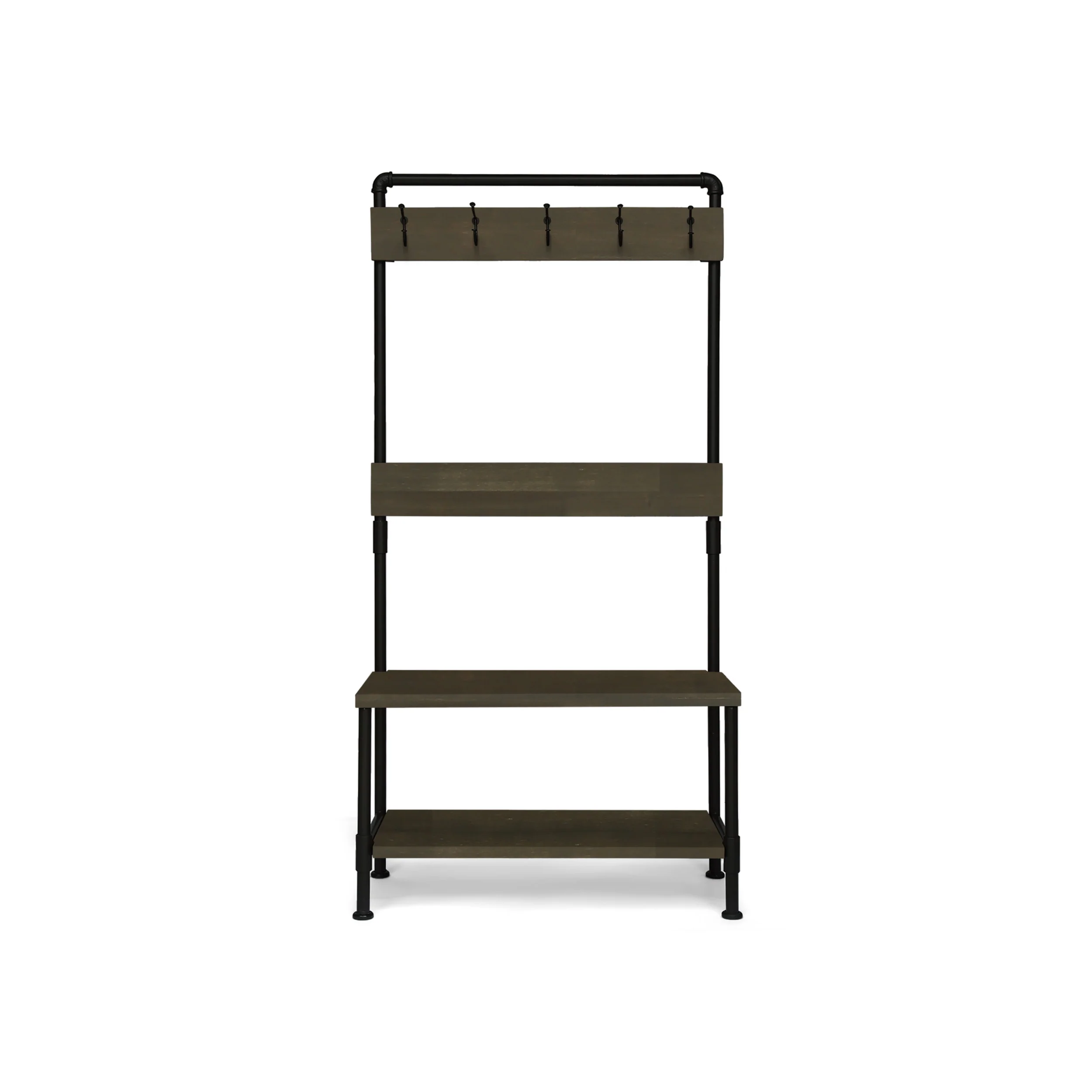 Dahl Outdoor Industrial Acacia and Iron Bench with Shelf and Coat Hooks - furnishings