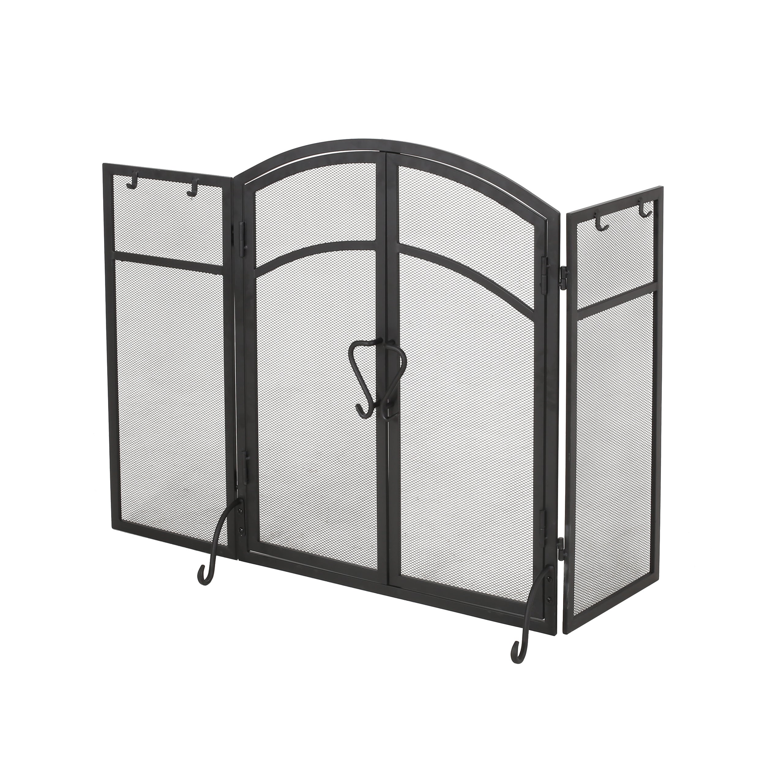 Rue Modern Iron Folding Fireplace Screen with Door and Tools - furnishings