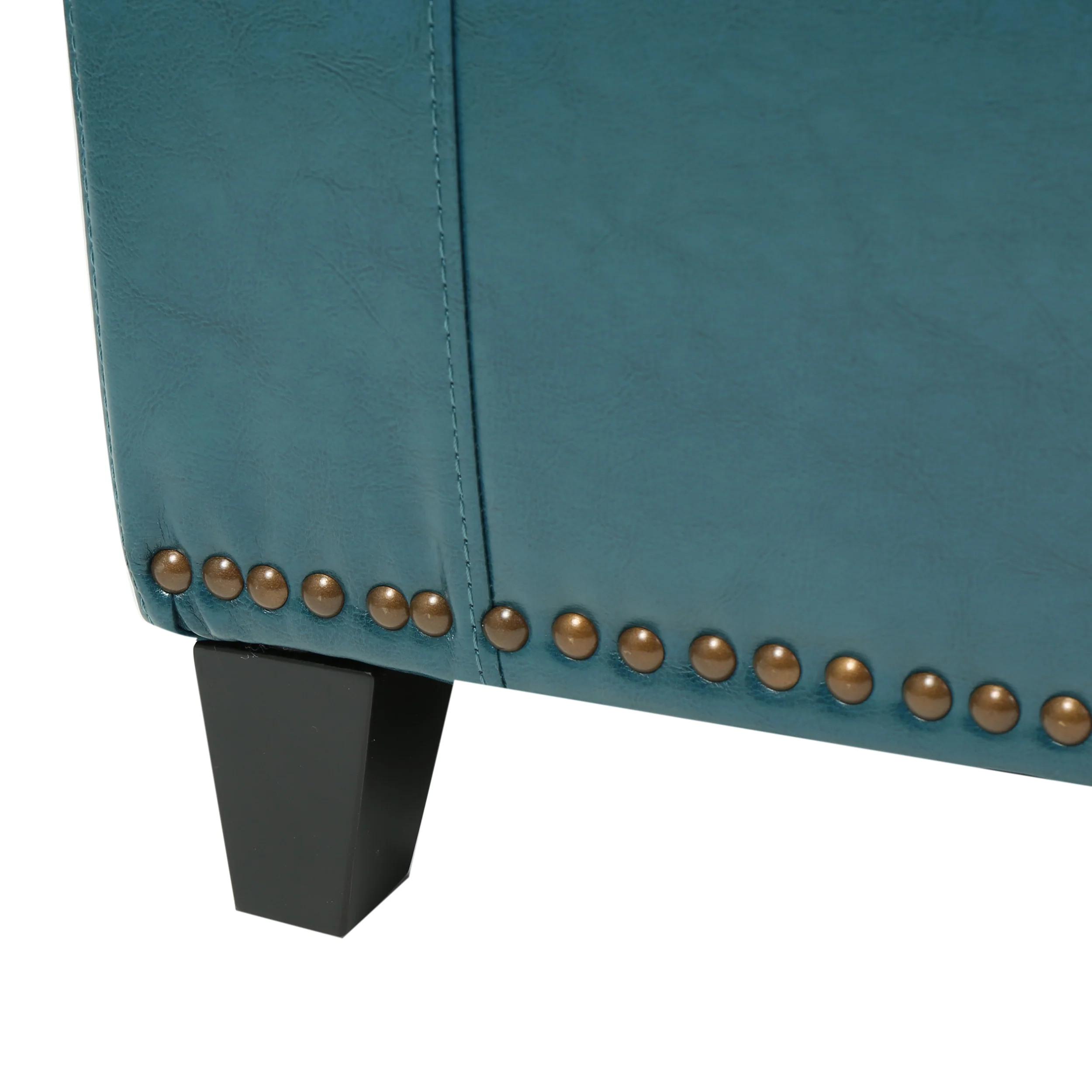 Robin Studded Teal Leather Storage Ottoman Bench - furnishings