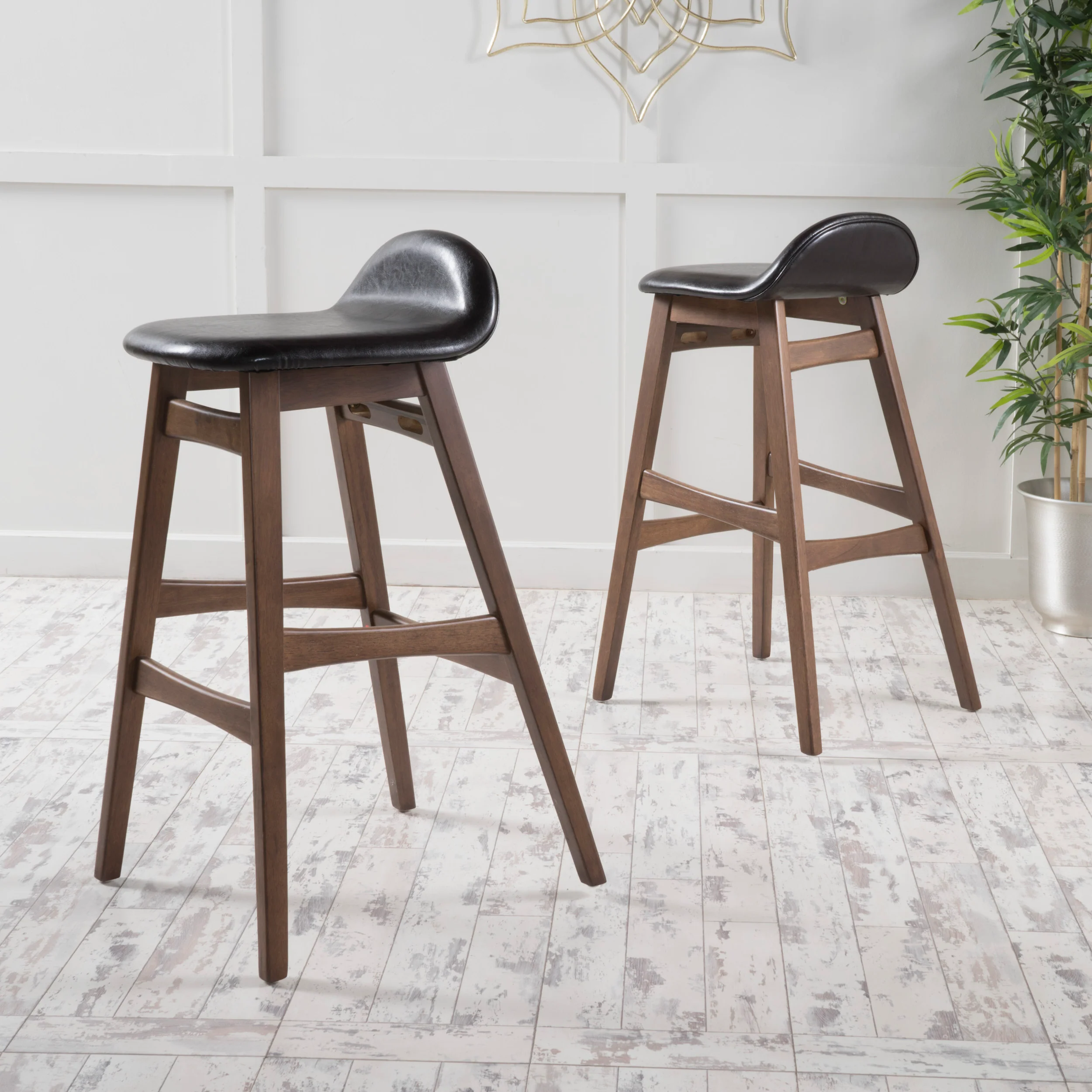 Margaret Dark Brown Leather/ Walnut Finish 30-Inch Bar Stool (Set of 2) - furnishings