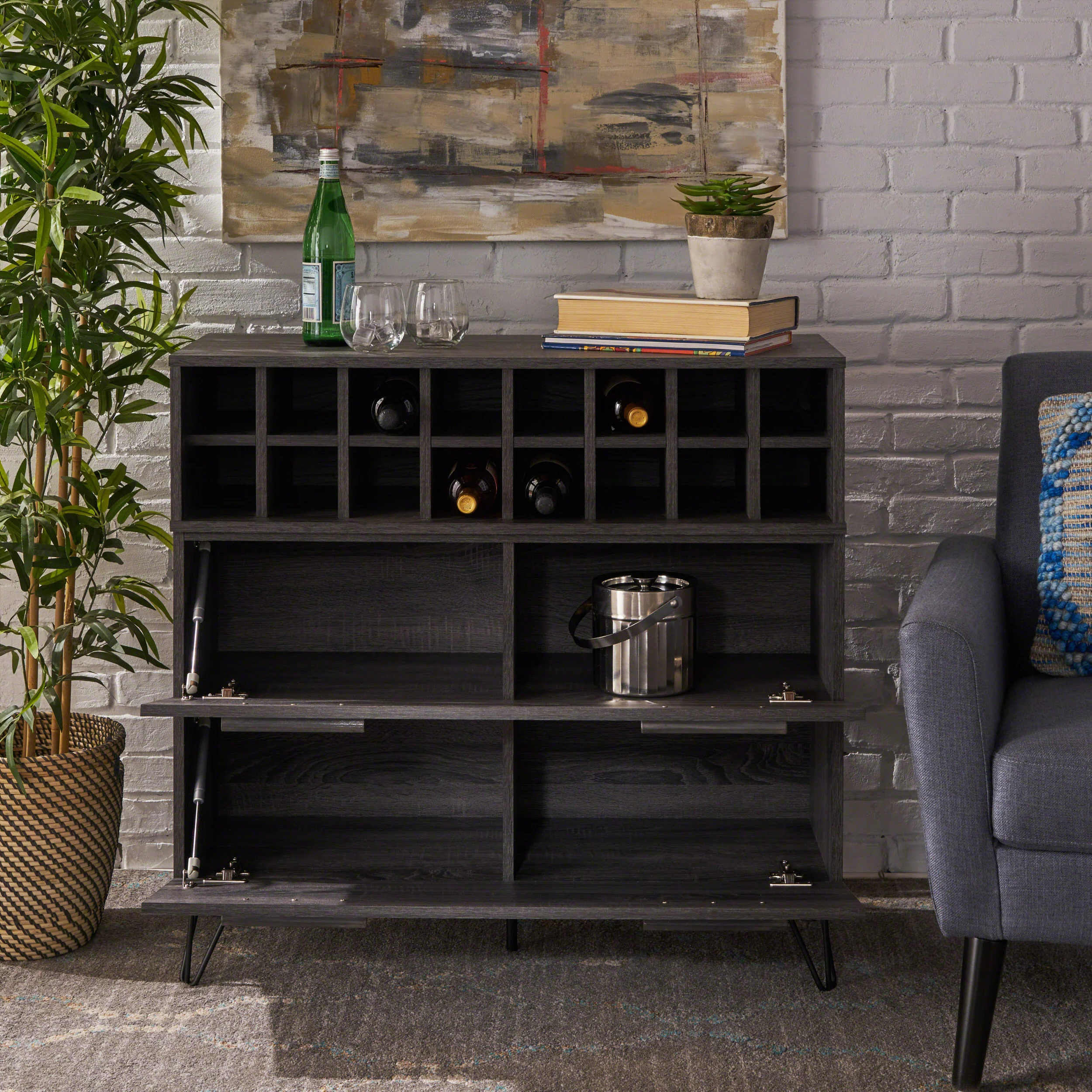 Annabelle Mid Century Modern Wine Rack Bar Cabinet - furnishings