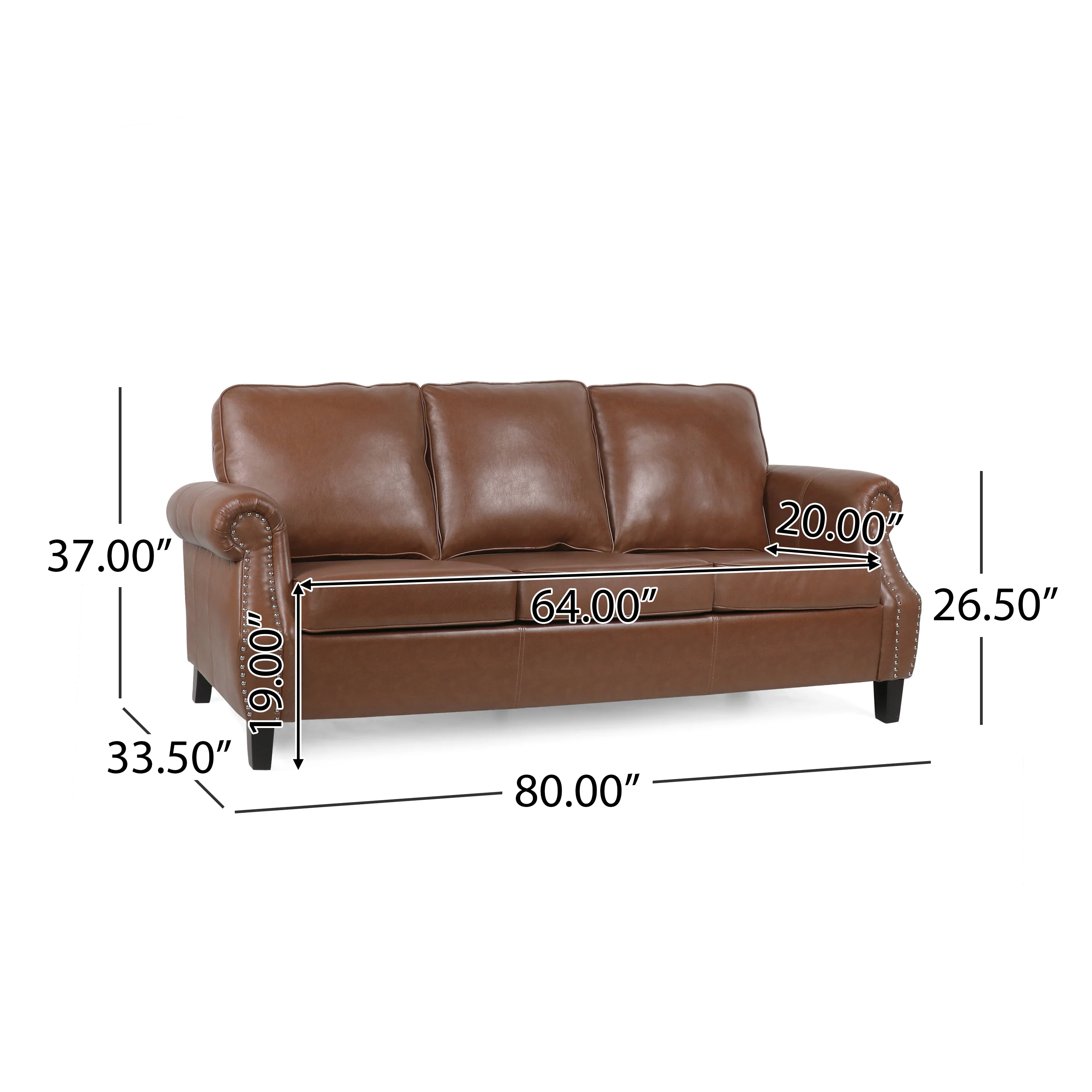 Burkehaven Contemporary Faux Leather 3 Seater Sofa with Nailhead Trim - furnishings
