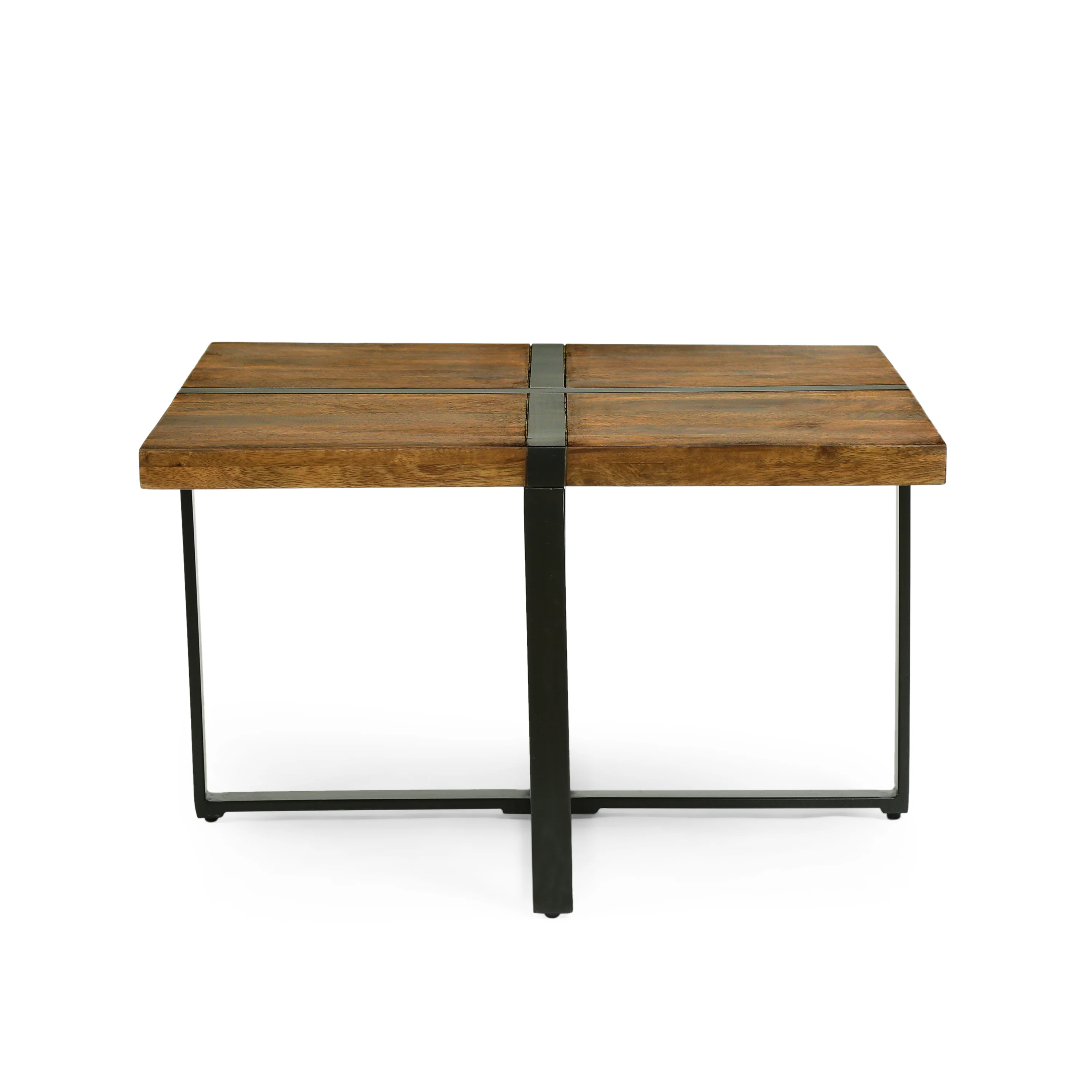 Riverlake Handmade Mango Wood and Iron Square Coffee Table, Walnut Brown and Black - furnishings