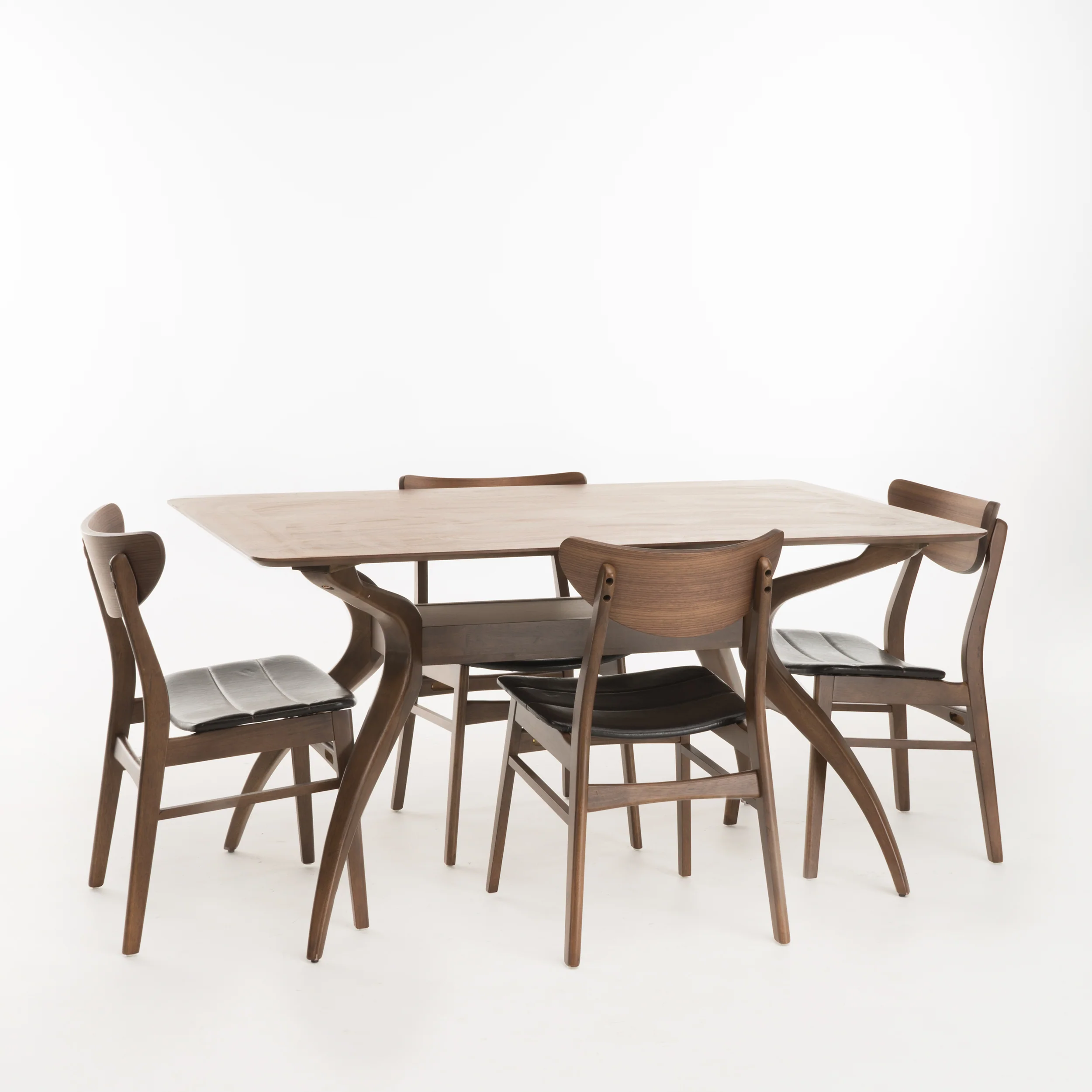 Camilla Dark Brown Leather Wood Finish Curved Leg Rectangular 5 Piece Dining Set - furnishings