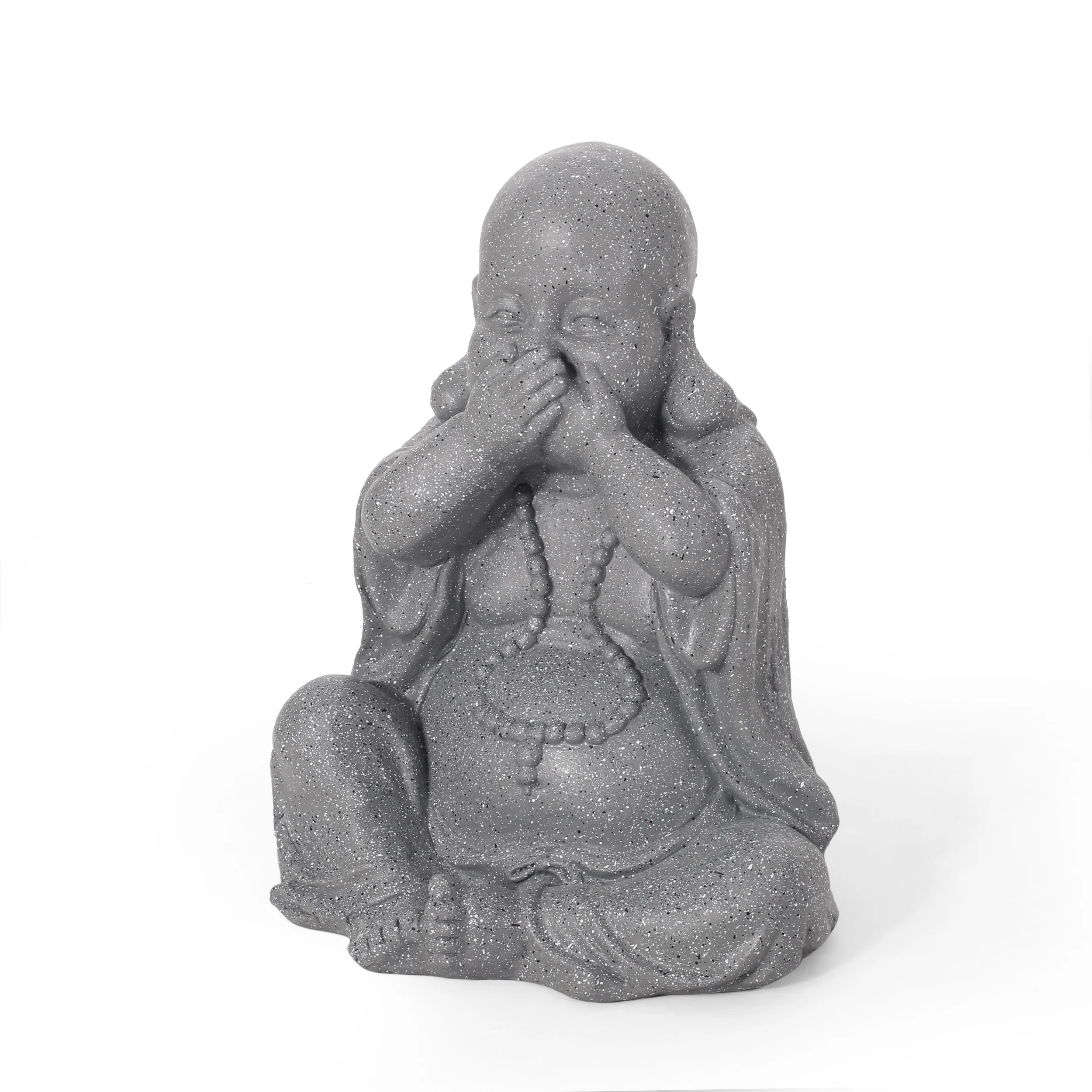 Conneaut Outdoor Speak No Evil Monk Garden Statue, Stone Gray - furnishings