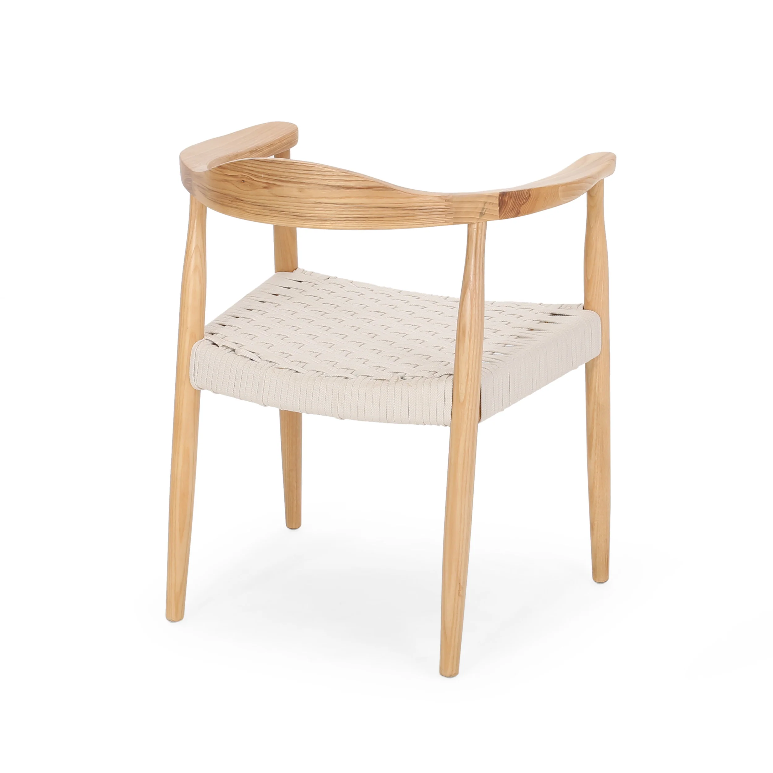 Leonela Mid-Century Modern Ash Wood Accent Chair with Olefin Rope Seat - furnishings