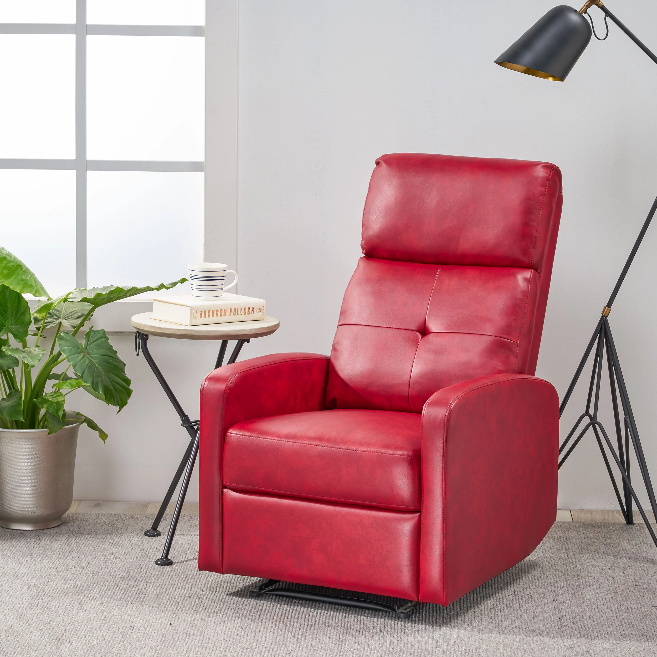 Teyana Contemporary Pillow Top Leather Recliner - furnishings
