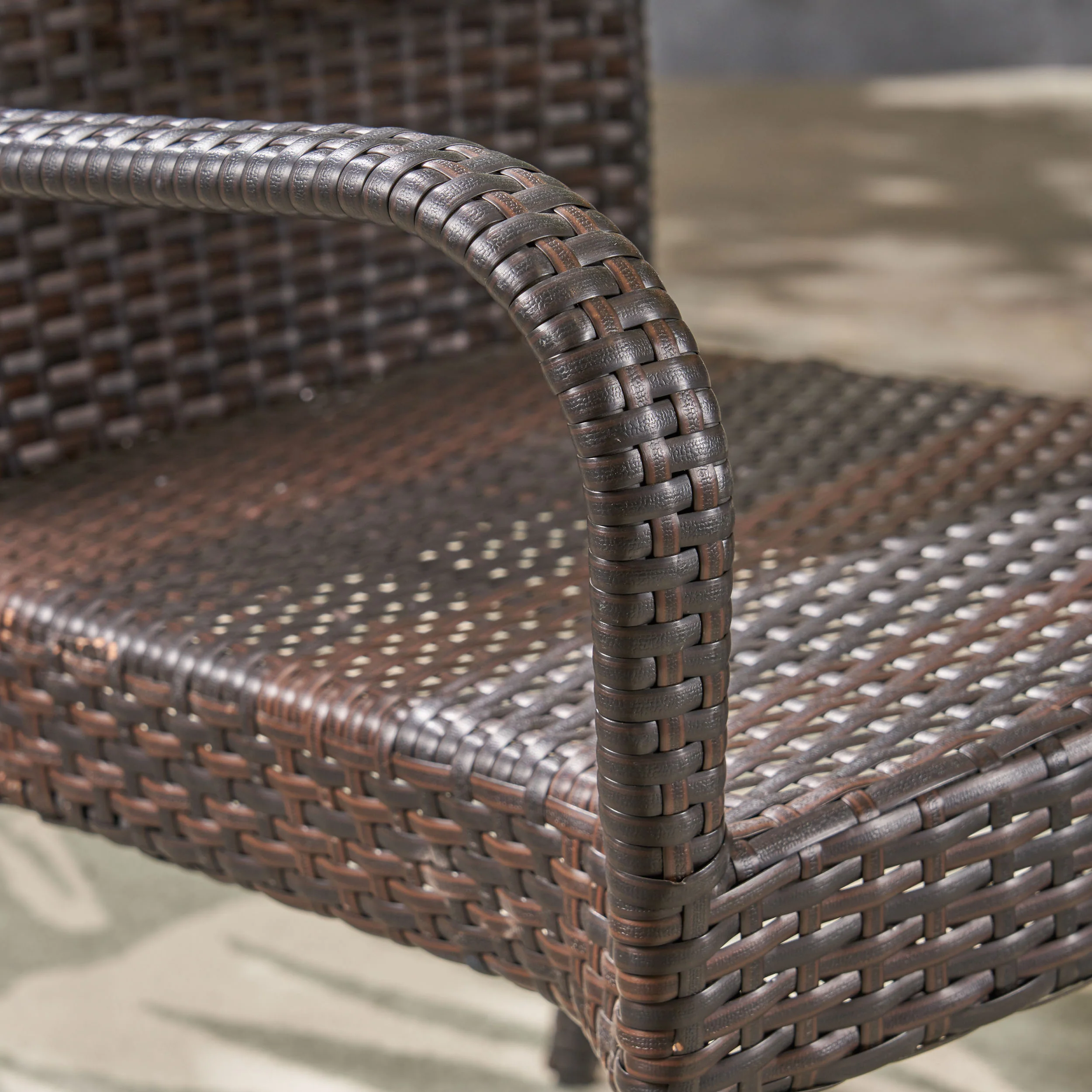 Nash Outdoor 6 Piece Dining Set with Wicker Chairs and Bench, Sandblast Teak and Multi Brown and Beige - furnishings