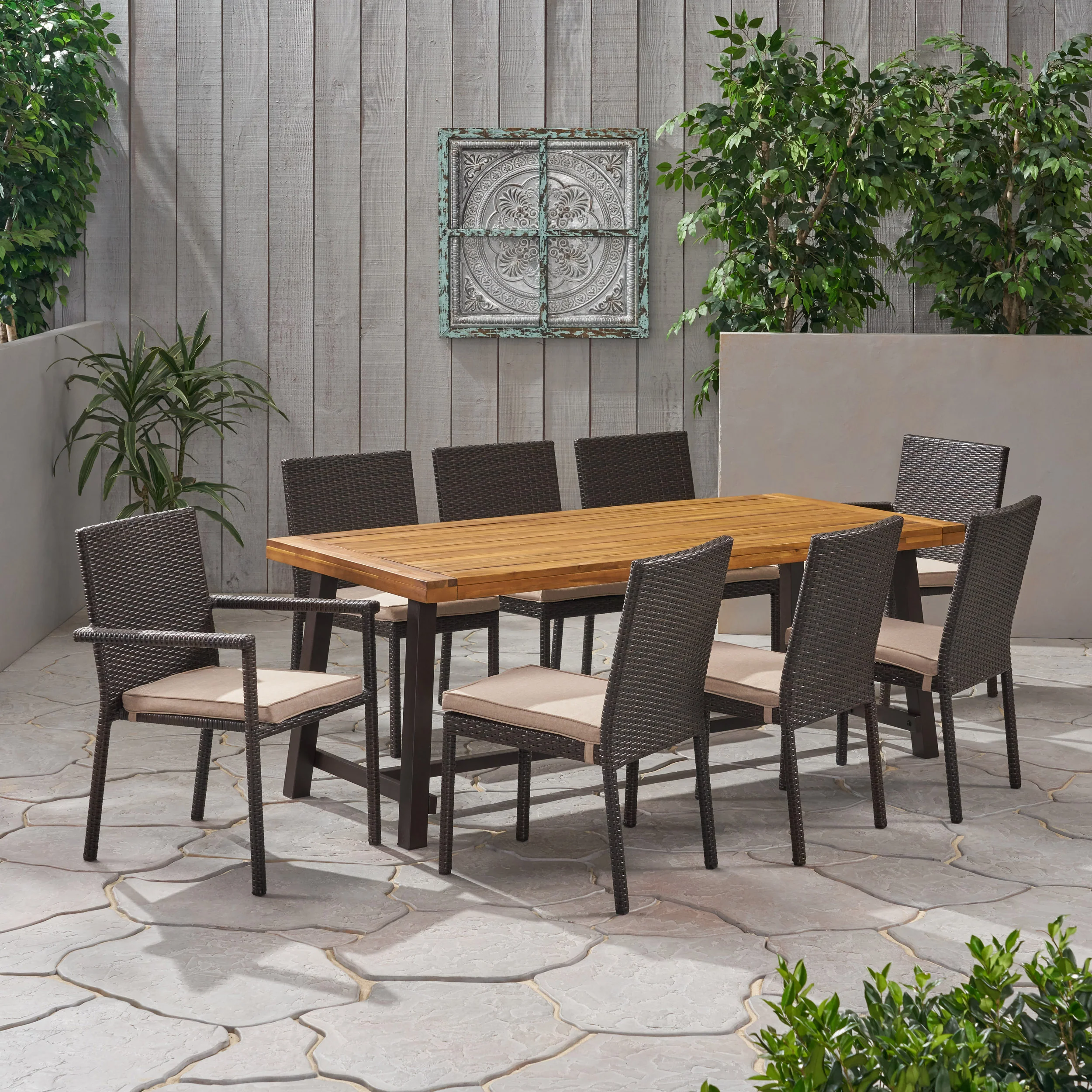 Princess Outdoor Wood and Wicker 8 Seater Dining Set - furnishings