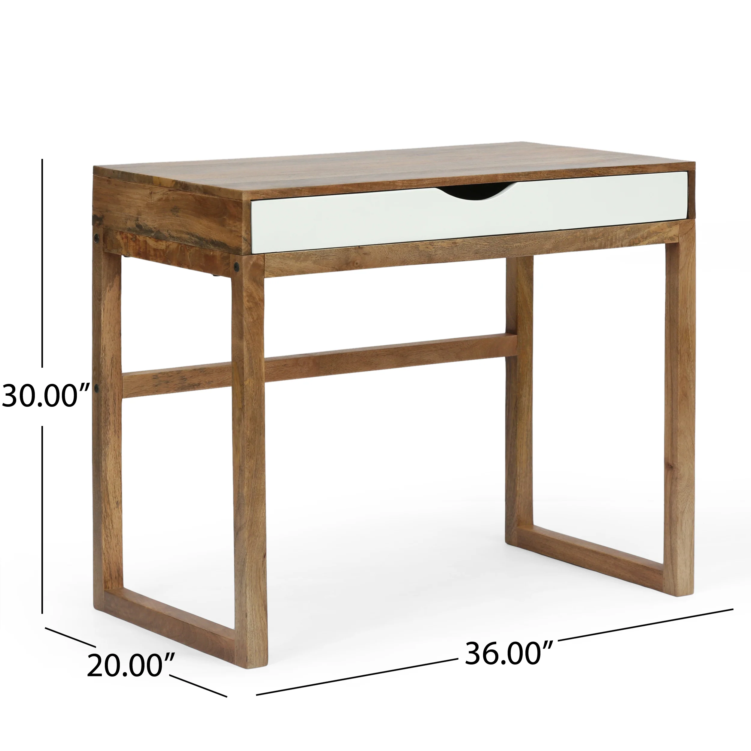 Warrenton Ricketson Contemporary Handcrafted Mango Wood Desk with Storage, Natural and White - furnishings