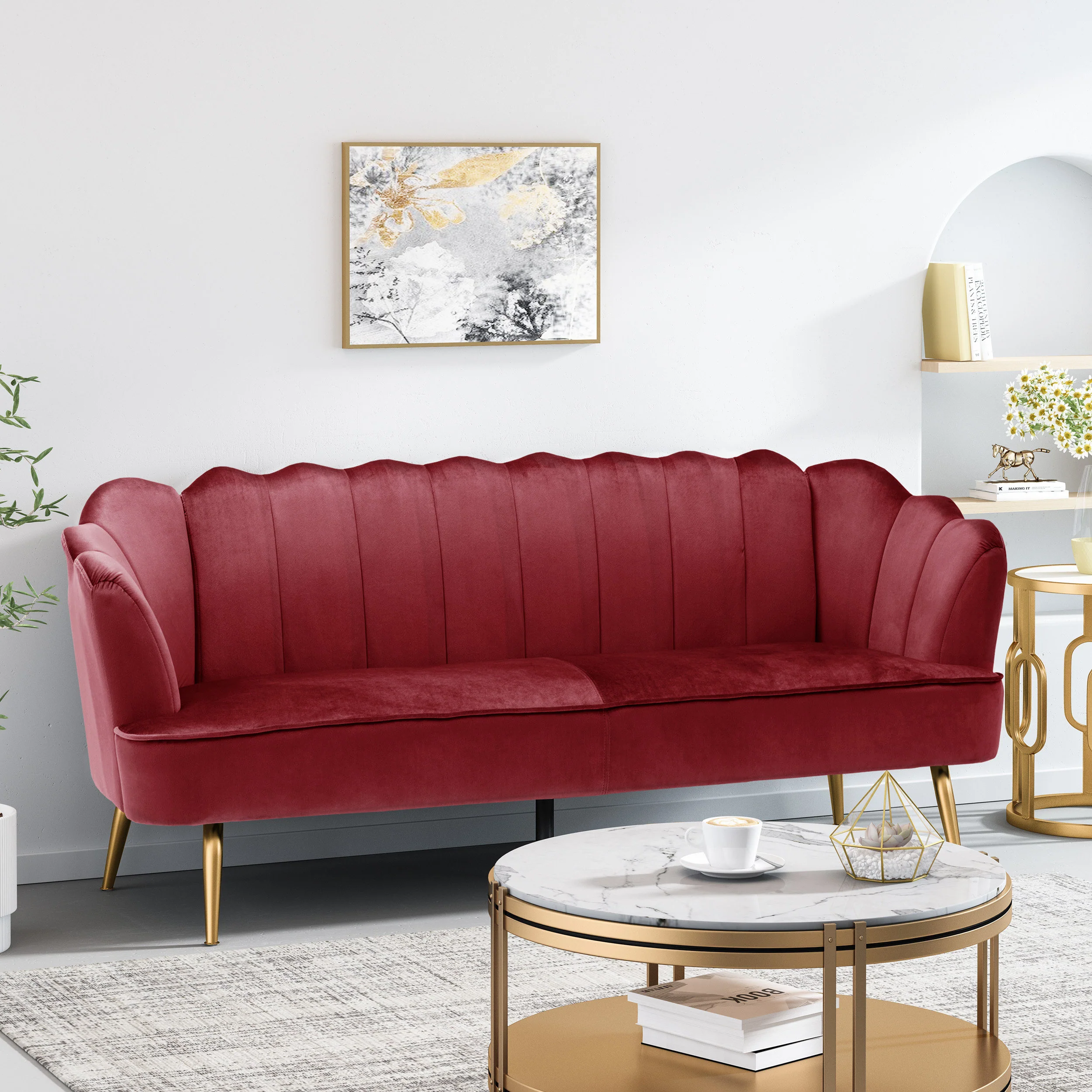 Ohnstad Modern Glam Velvet Channel Stitch 3 Seater Shell Sofa - furnishings