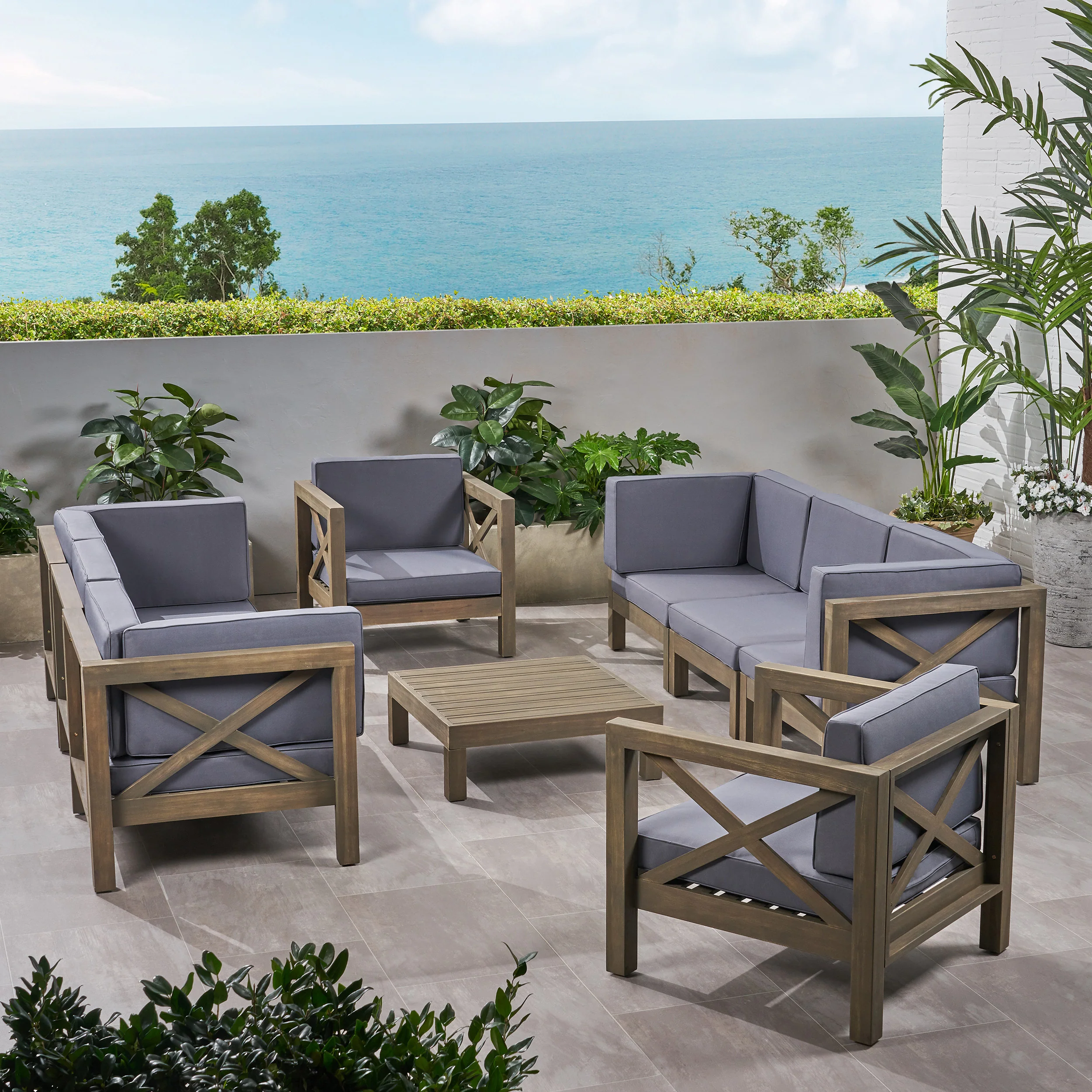 Morgan Outdoor 8 Seater Acacia Wood Sofa and Club Chair Set - furnishings