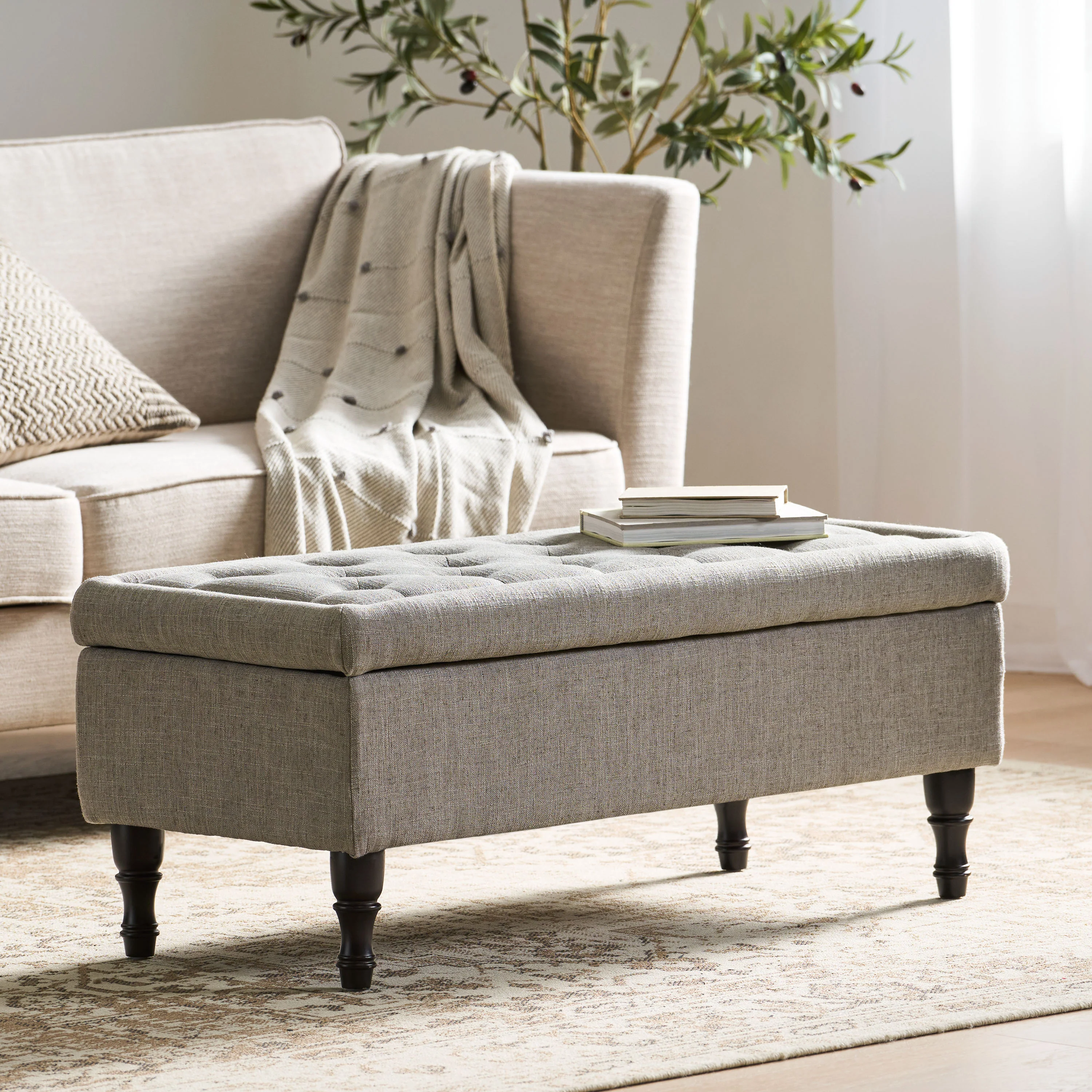 Logan Grey Fabric Storage Ottoman Bench - furnishings