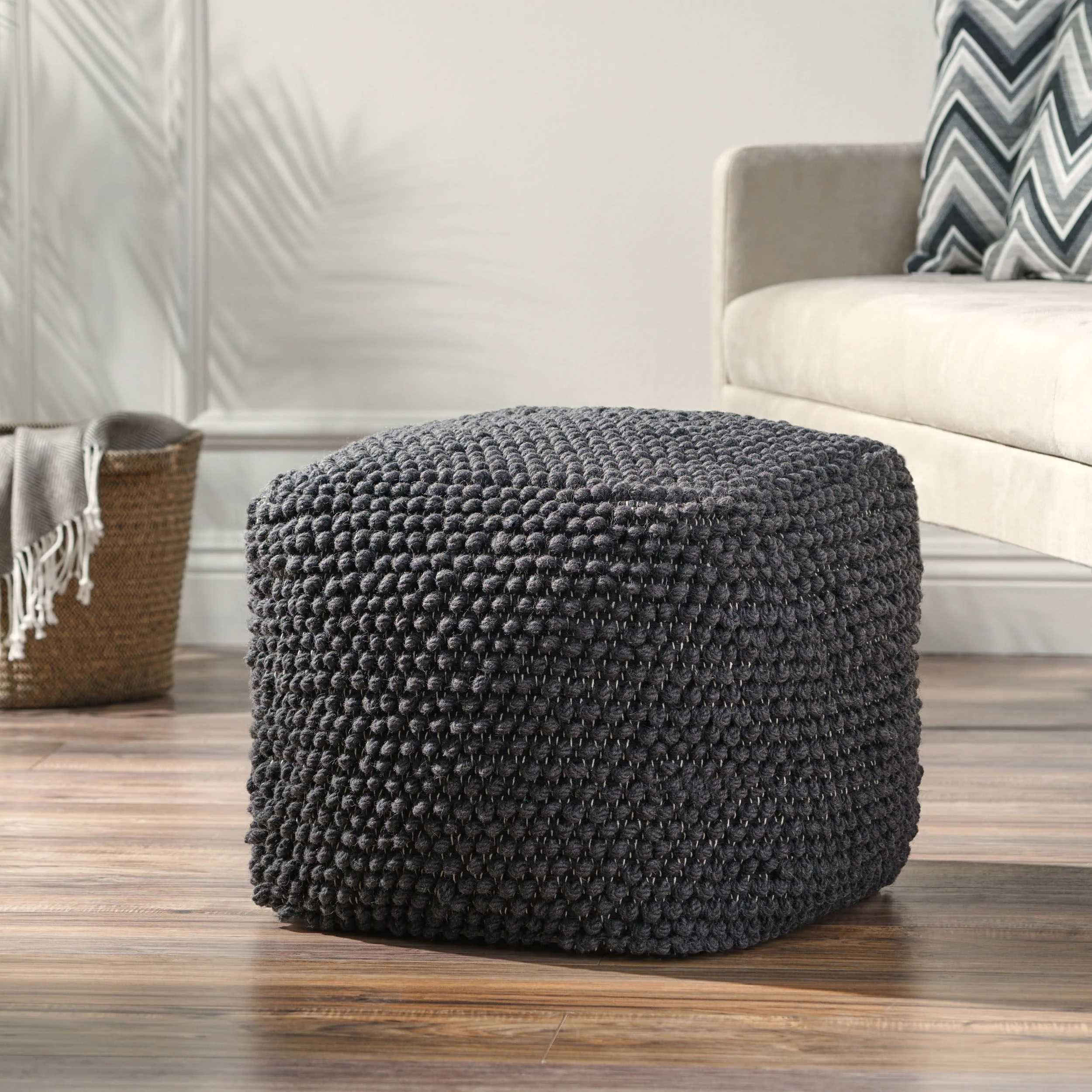 Devries Boho Handcrafted Tufted Fabric Cube Pouf - furnishings
