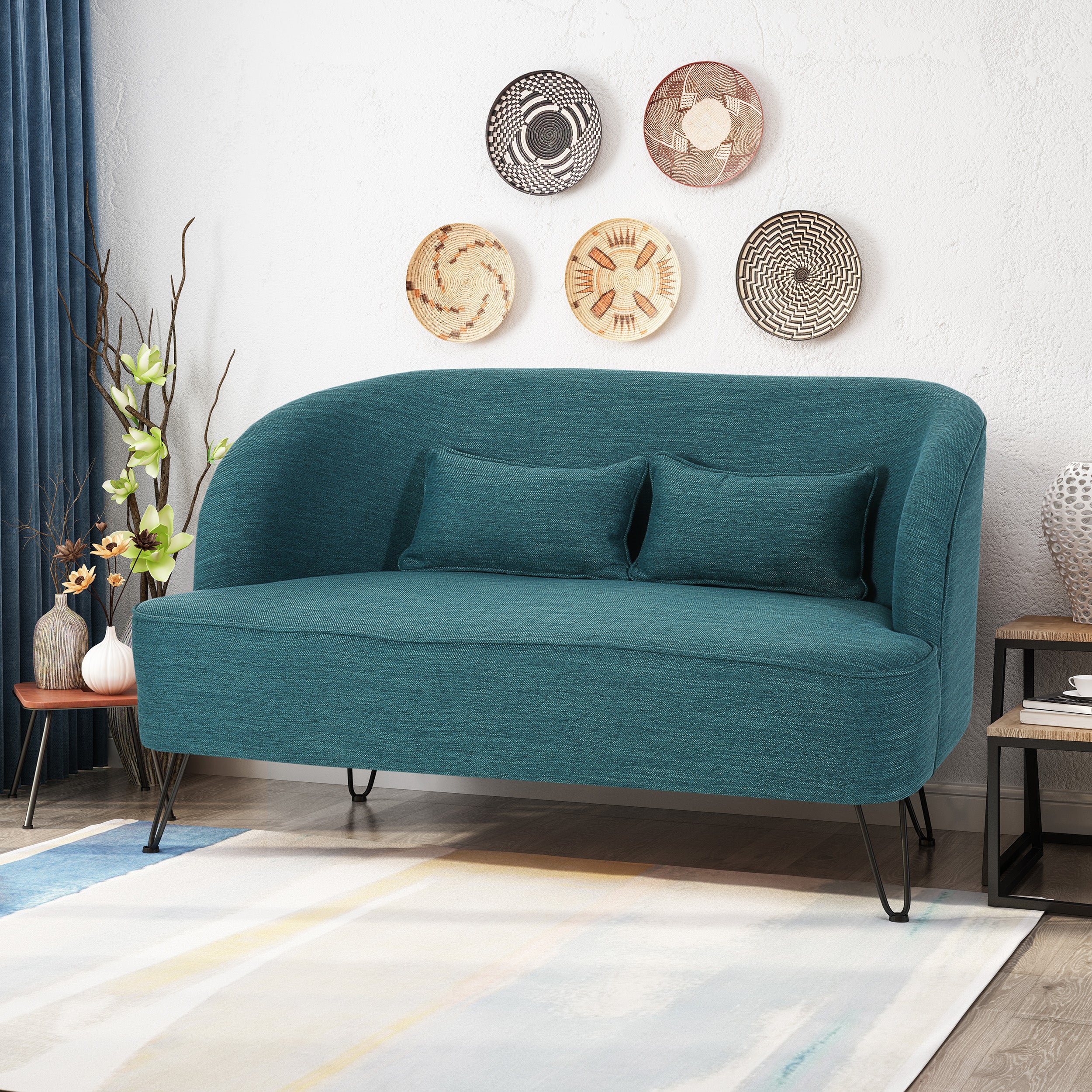 Jordan Modern Fabric Settee with Hairpin Legs - furnishings