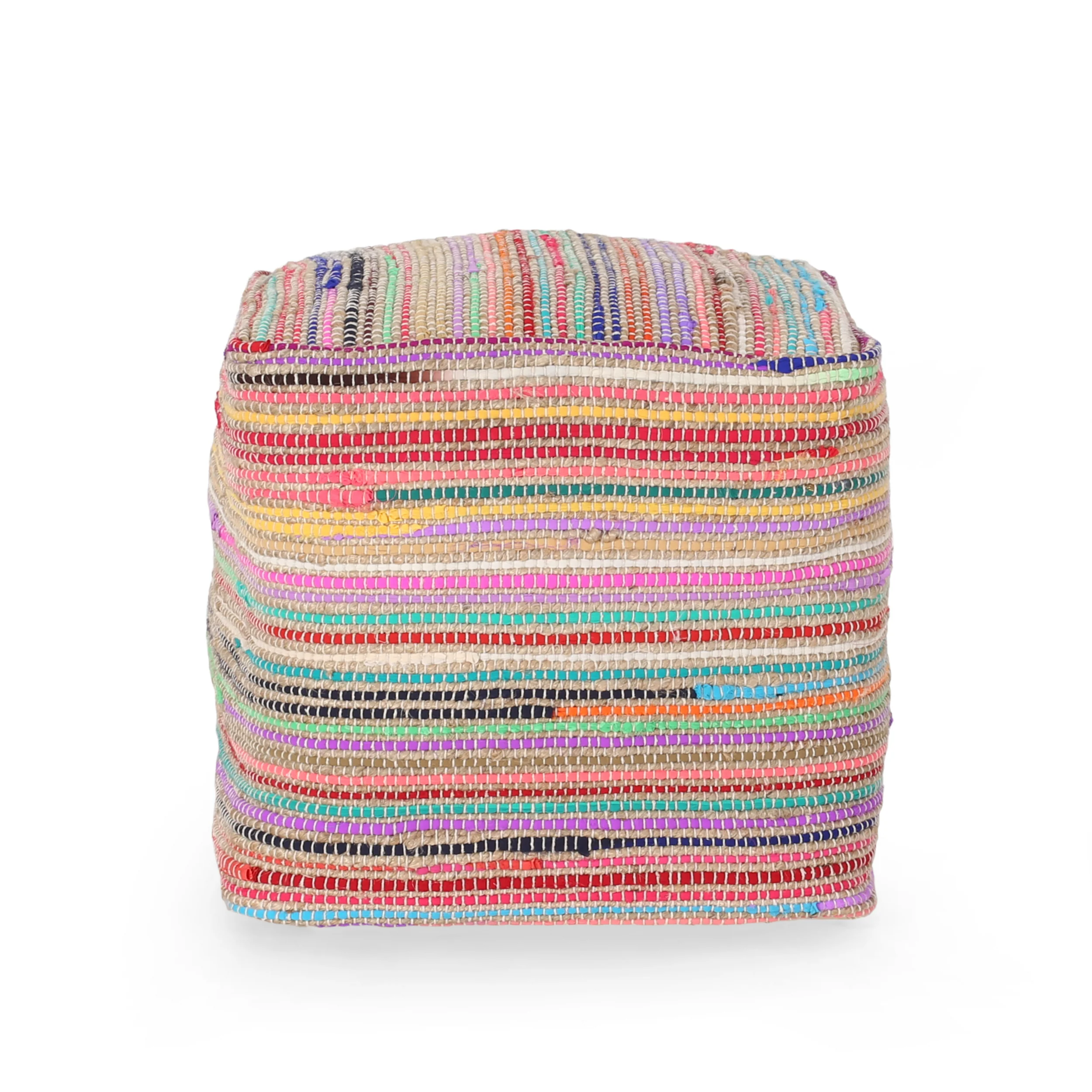 Kenta Boho Jute and Chindi Pouf - furnishings