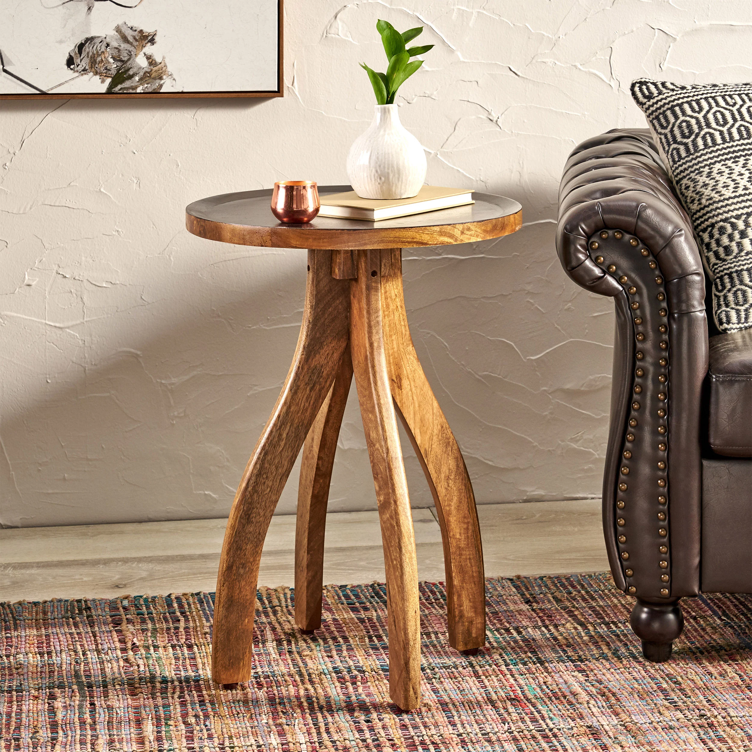 Adaiyah Boho Mango Wood End Table - furnishings