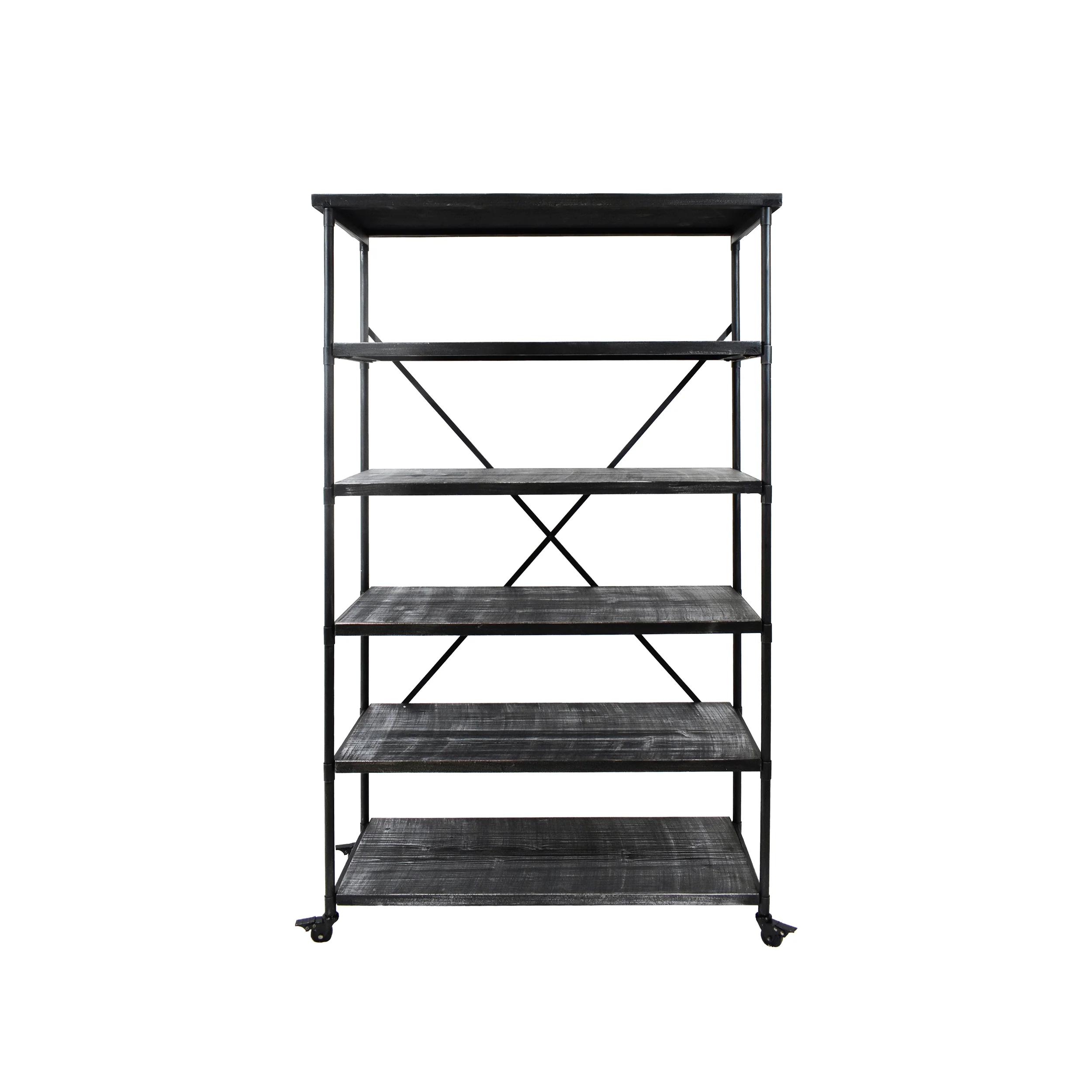 Sullivan Industrial Design 5-Shelf Etagere Bookcase On Wheels - furnishings