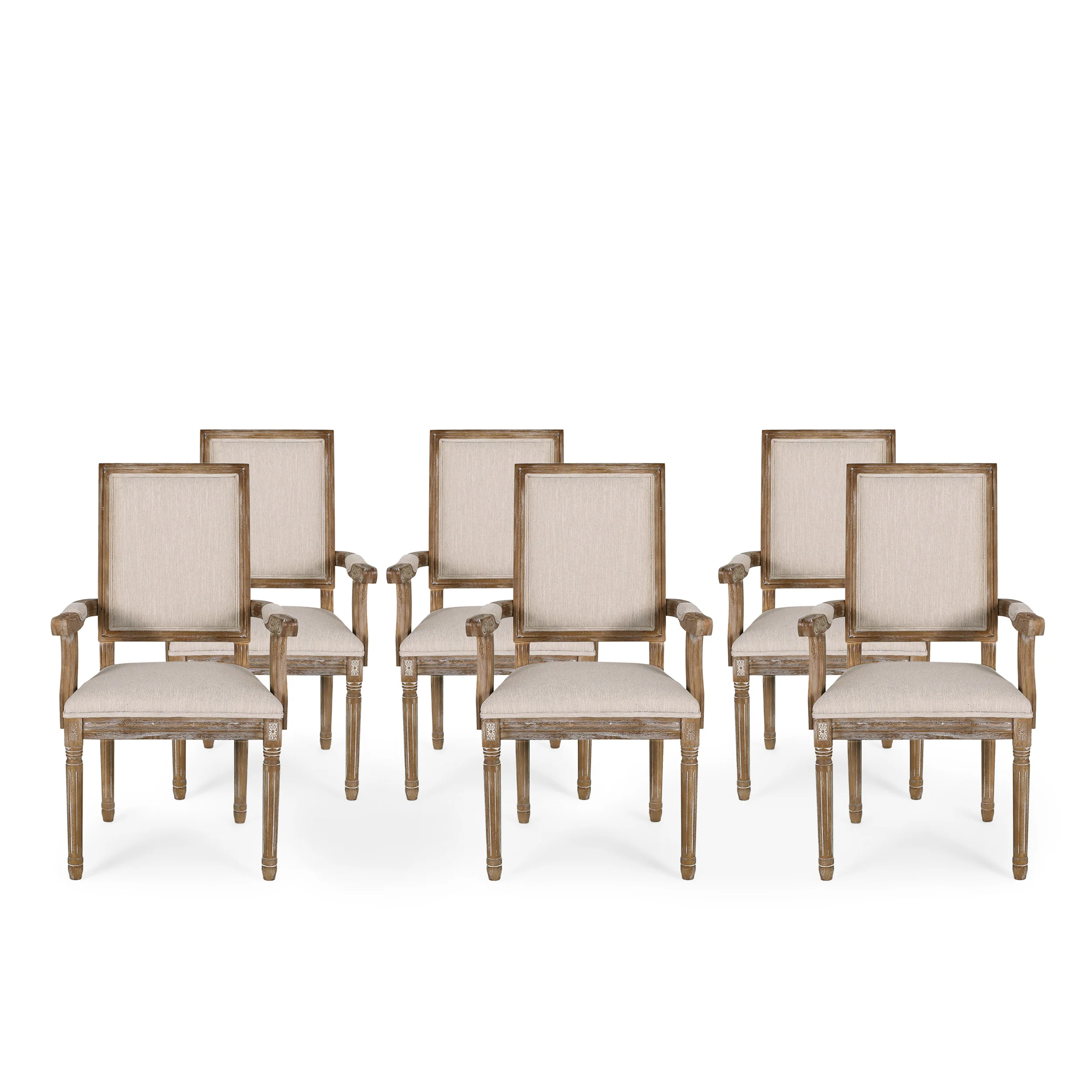Ashlyn French Country Fabric Upholstered Wood Dining Chairs, Set of 6 - furnishings