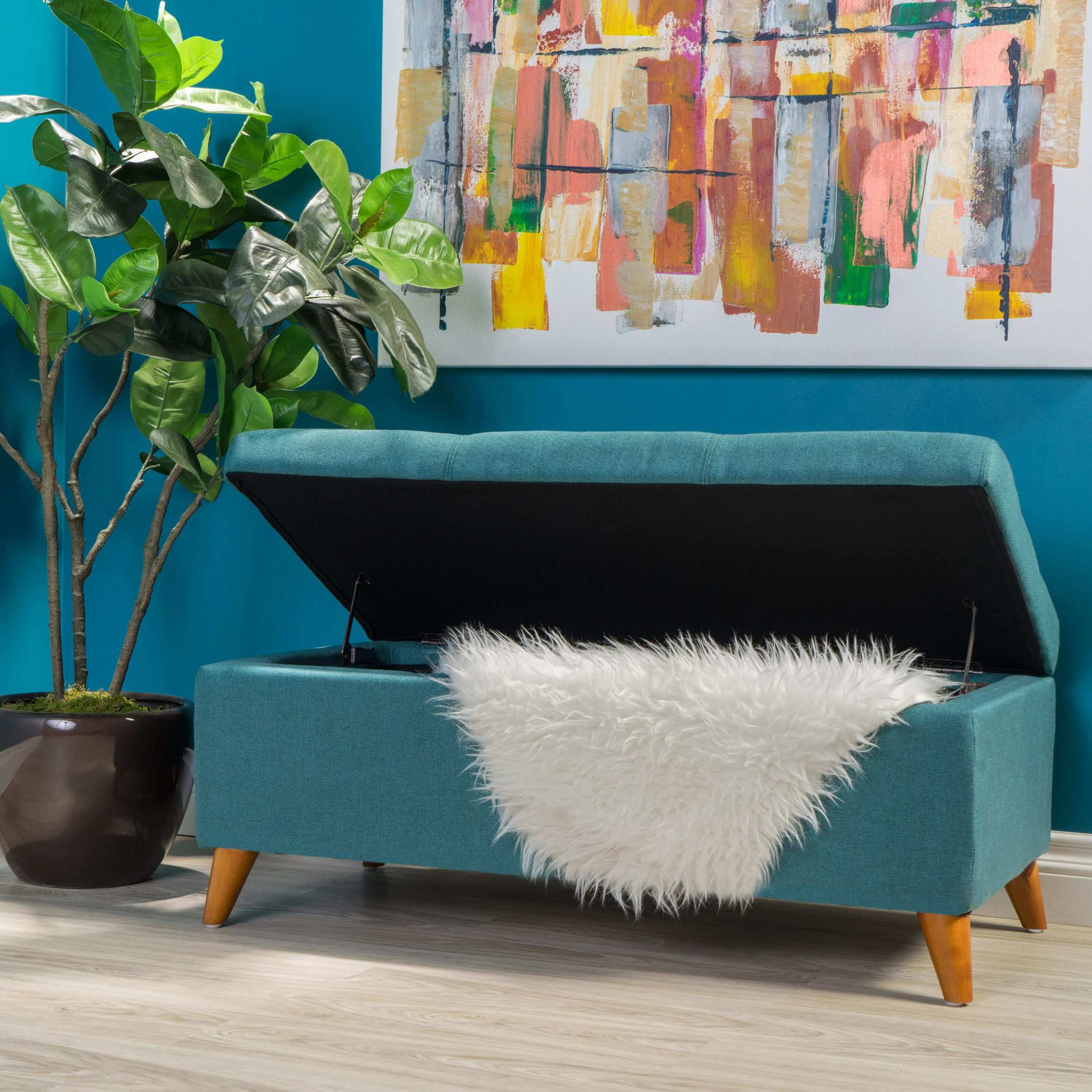 Etoney Mid-Century Modern Button Tufted Fabric Storage Ottoman Bench - furnishings