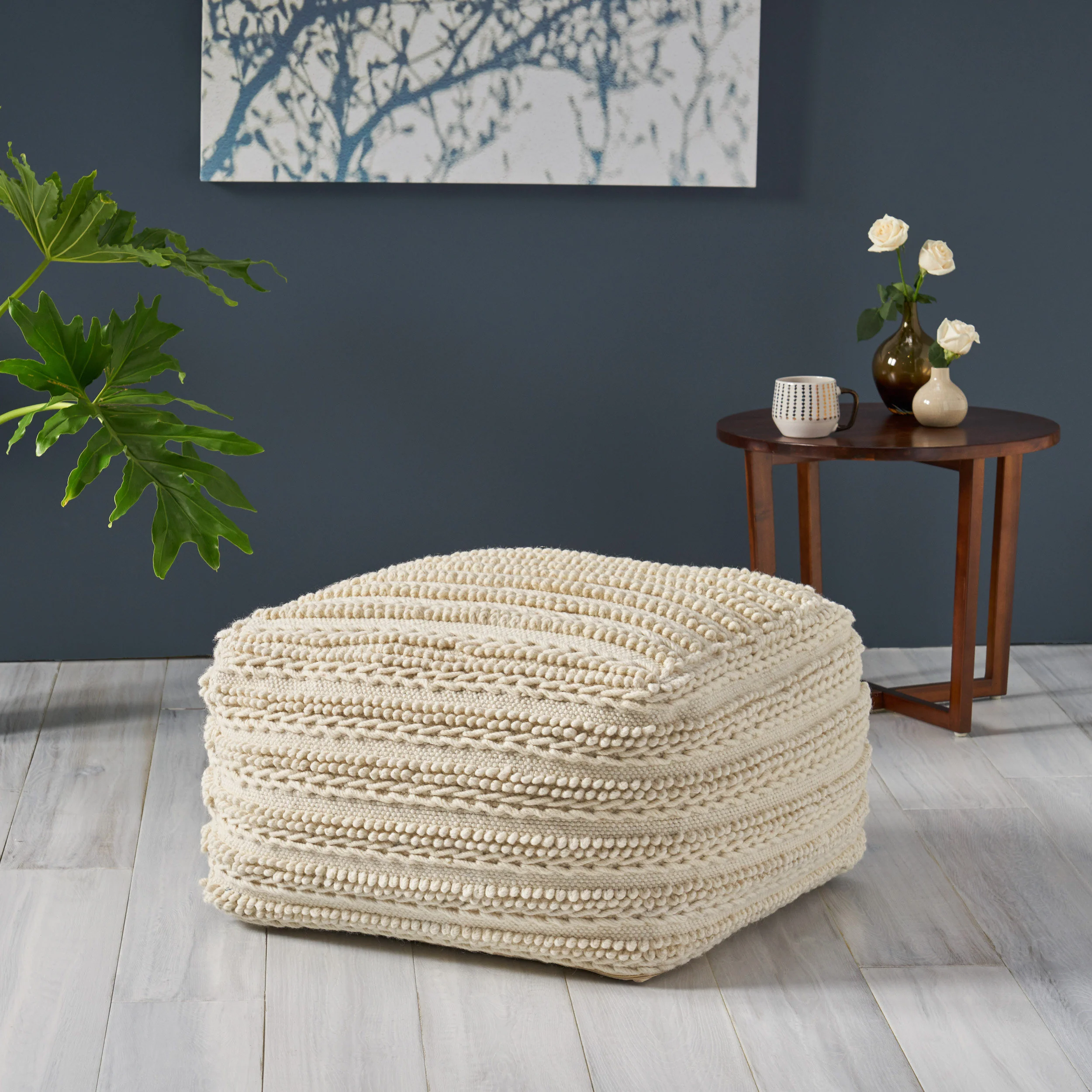 Marcia Boho Handcrafted Large Fabric Square Pouf - furnishings